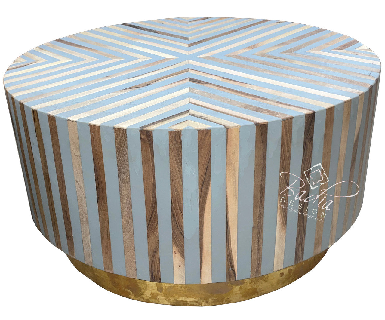 Round Multi-Color Resin Inlay Wooden Table