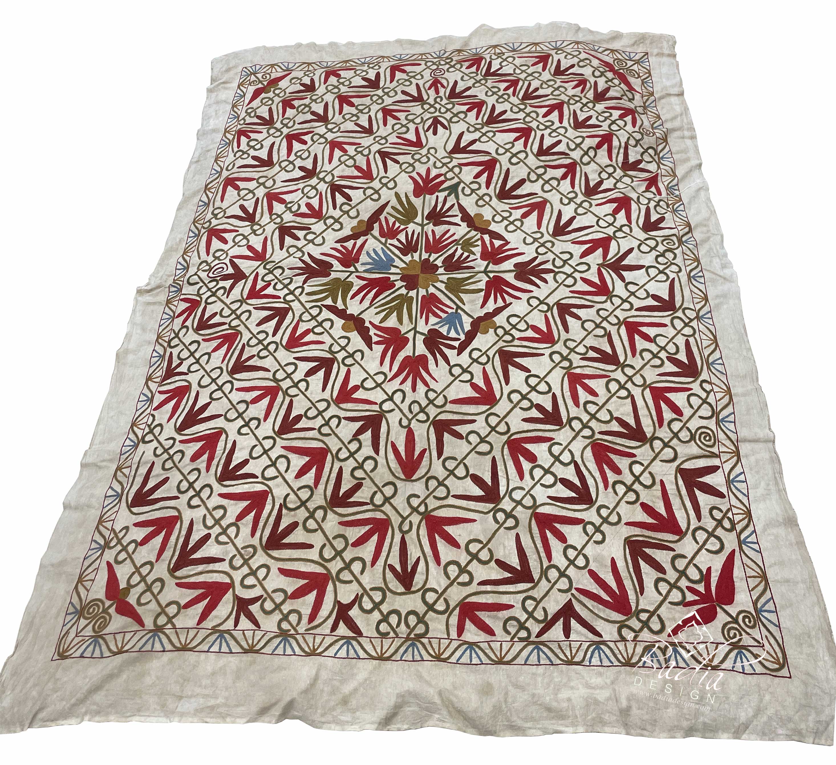 83" W x 114" H - Colorful Handmade Suzani Quilt - SUZQLT028
