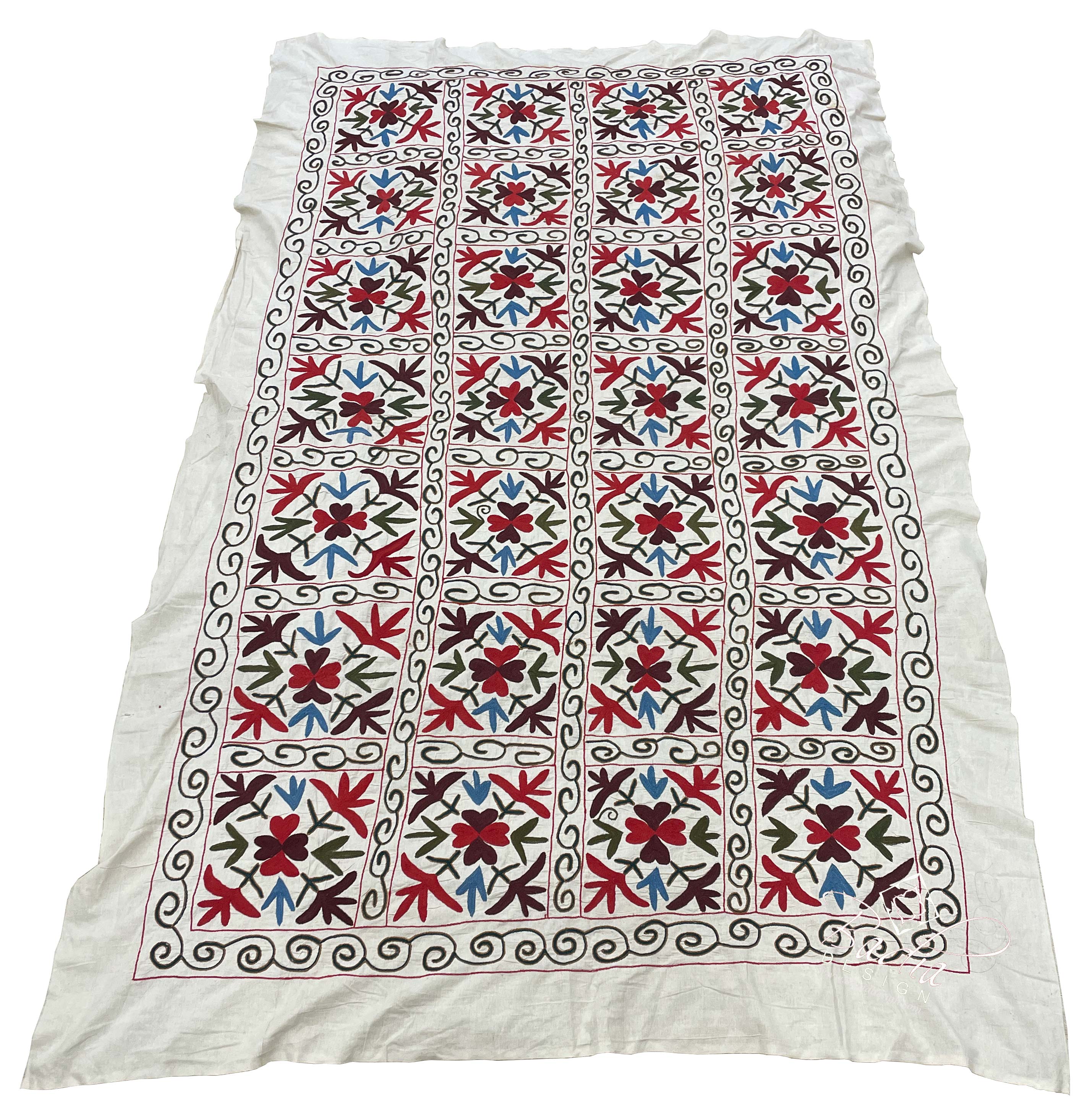 72" W x 113" H - Colorful Handmade Suzani Quilt - SUZQLT027