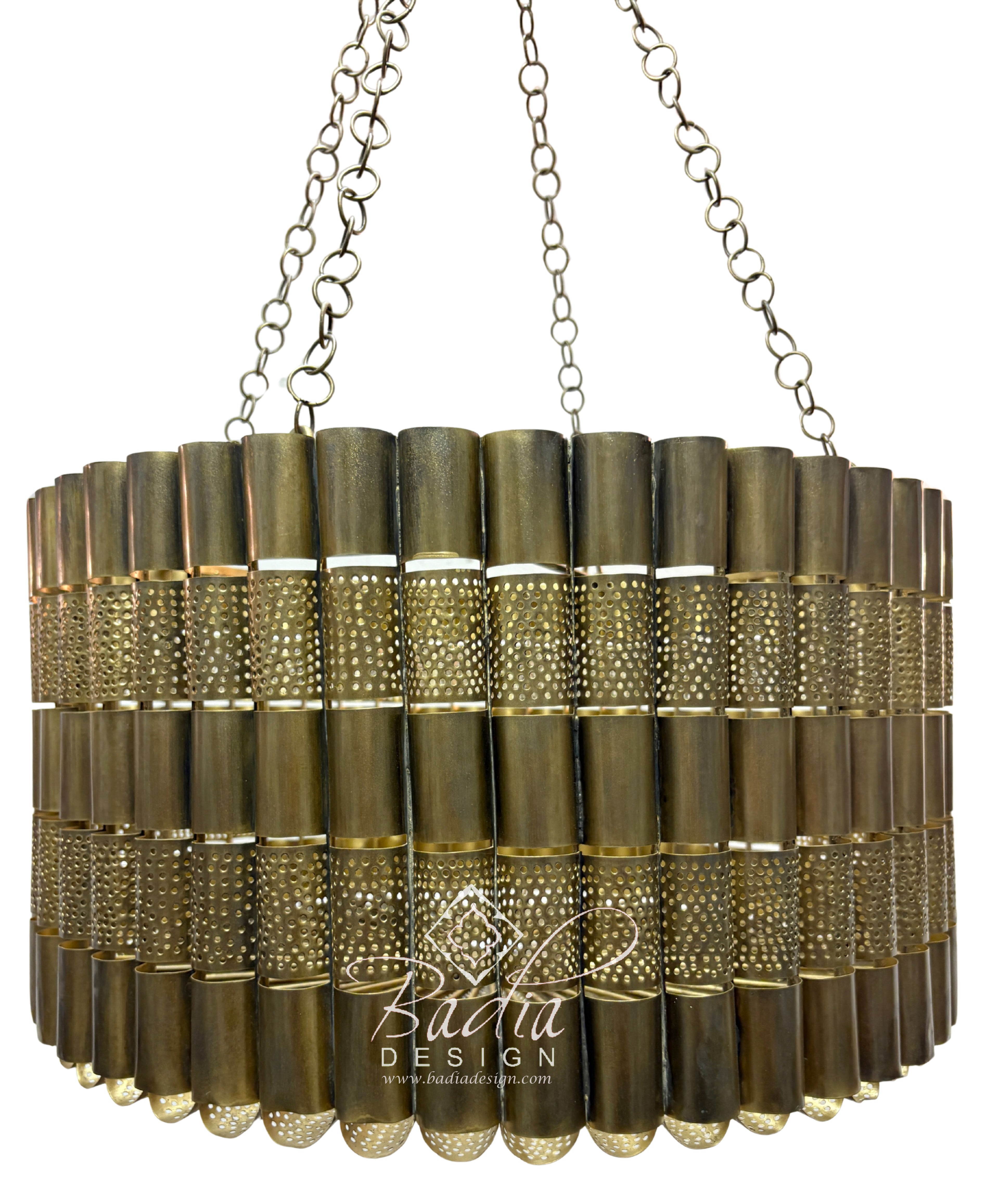 Cylindrical Drum Shaped Brass Chandelier