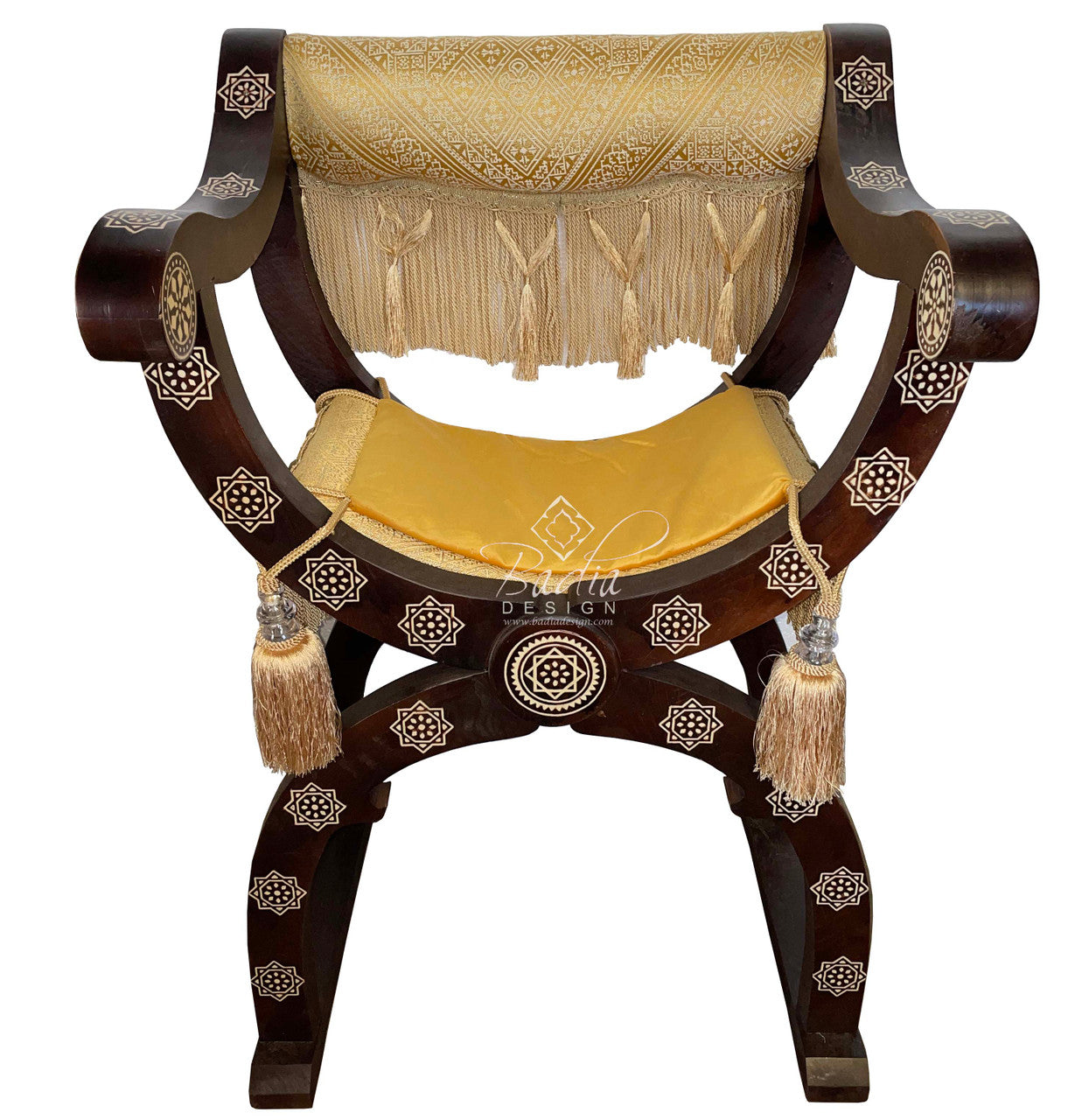 Bone Inlay Dark Stained Hand Carved Cedar Chair