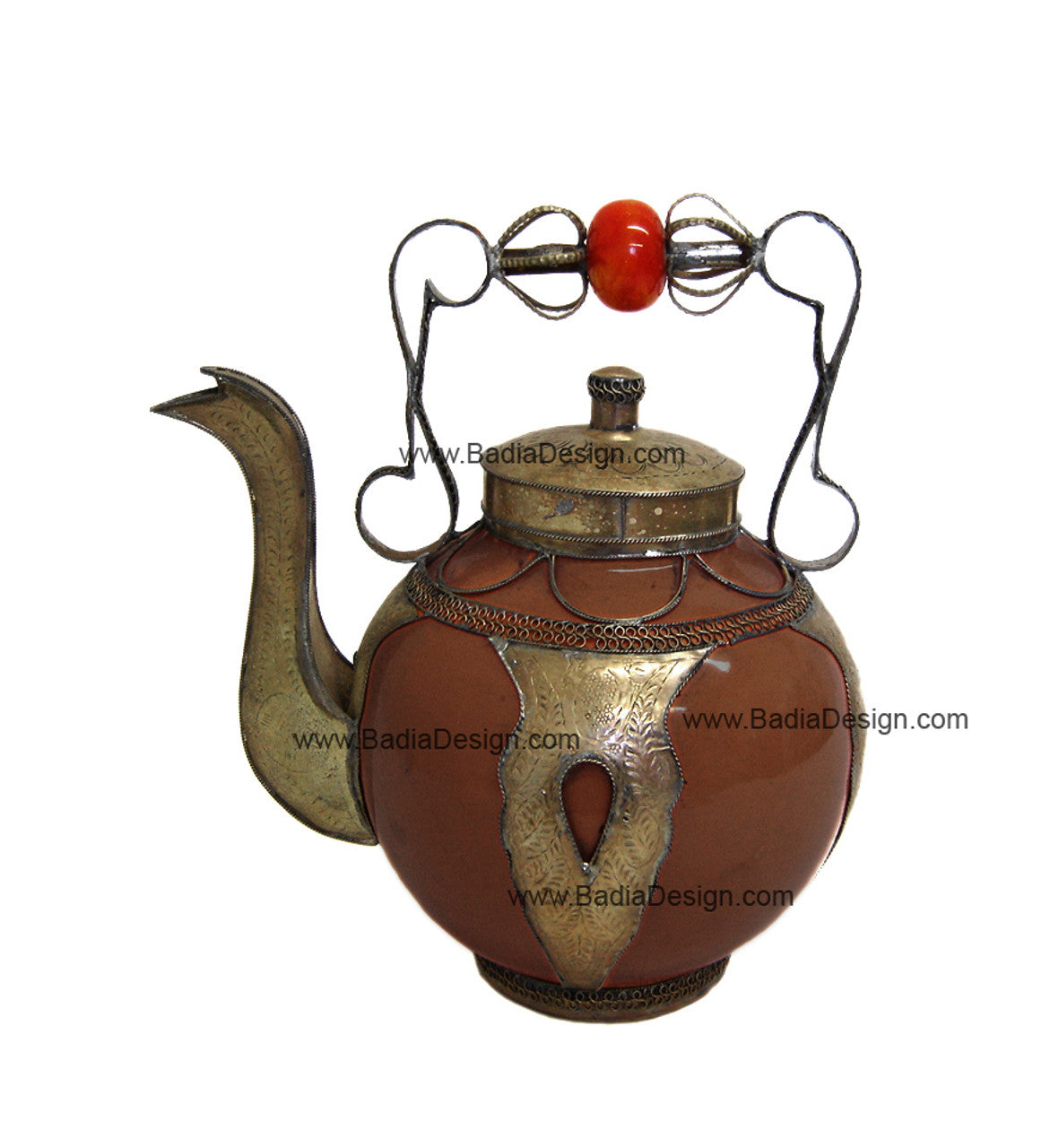 Moroccan Decorative Ceramic and Metal Inlay Teapot