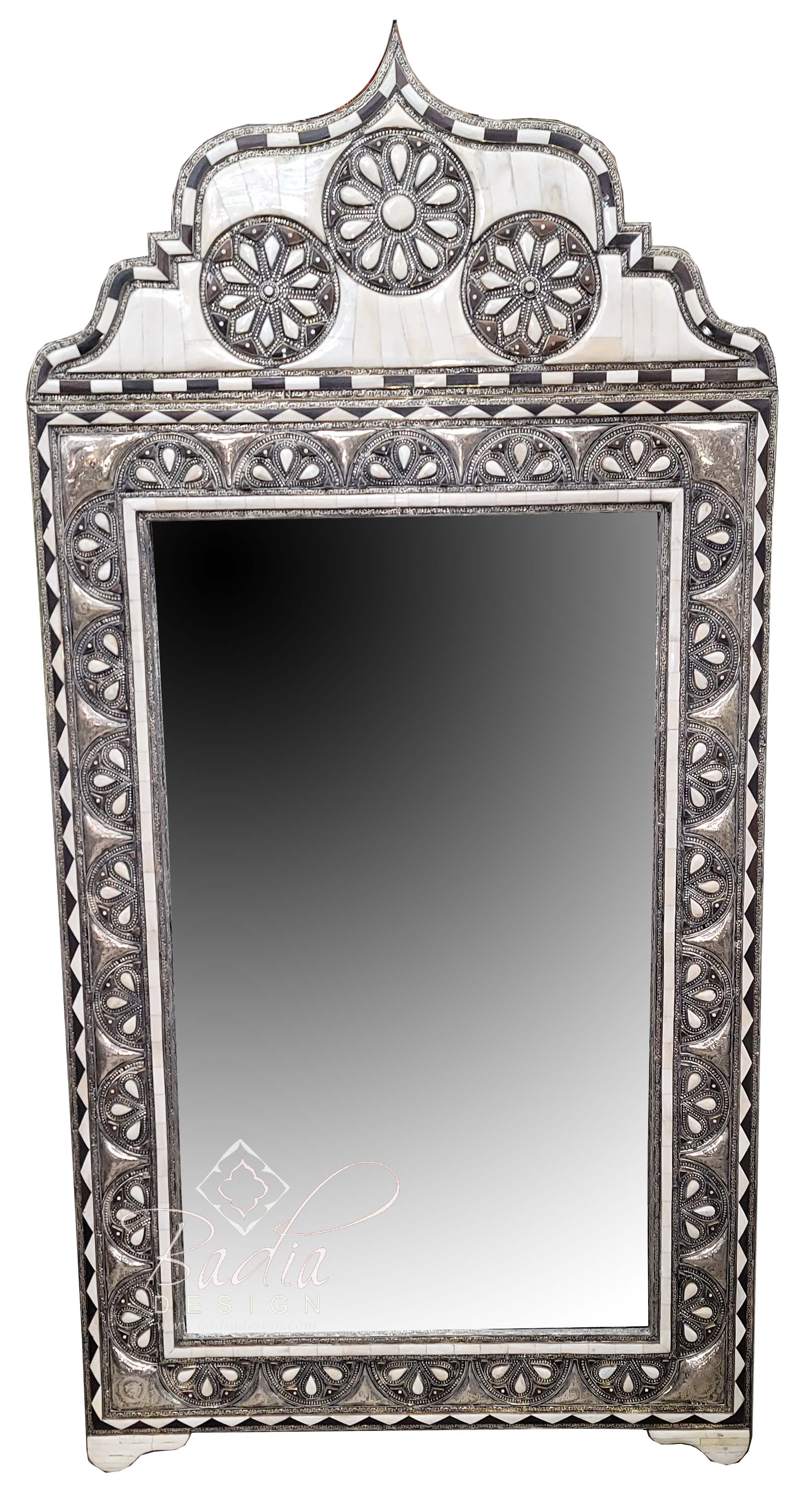 Tall Embossed Metal and Camel Bone Inlay Mirror