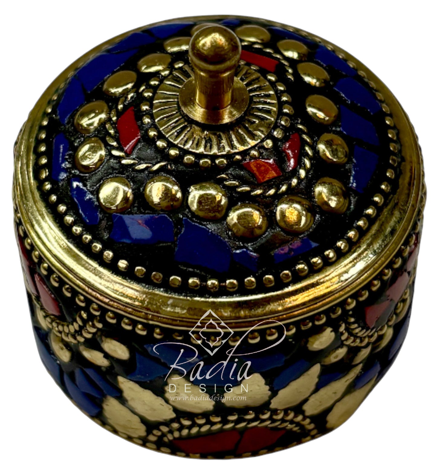 Decorative Moroccan Blue and Gold Resin Container