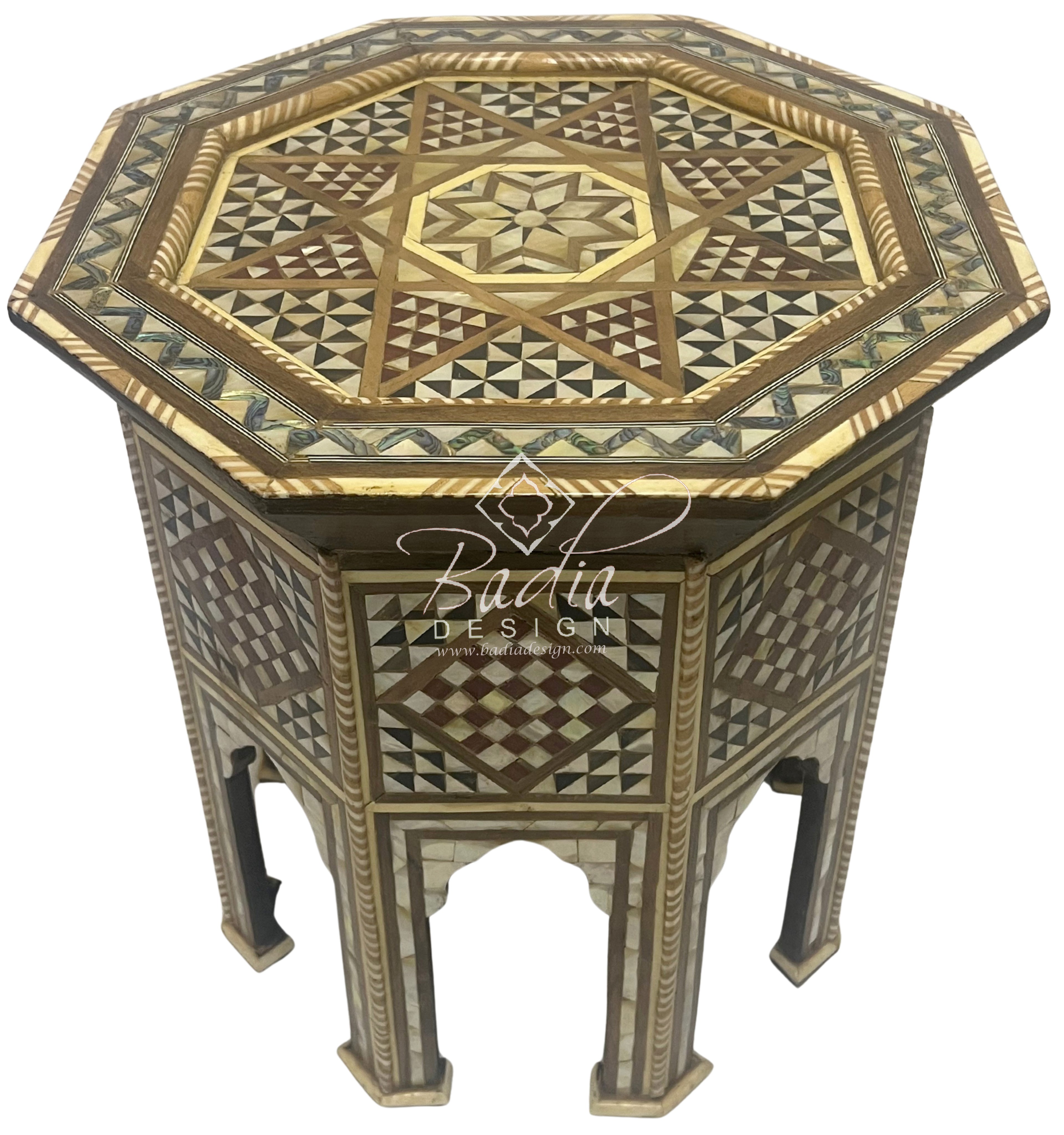Moroccan Octagonal Side Table with Geometric Inlay Design