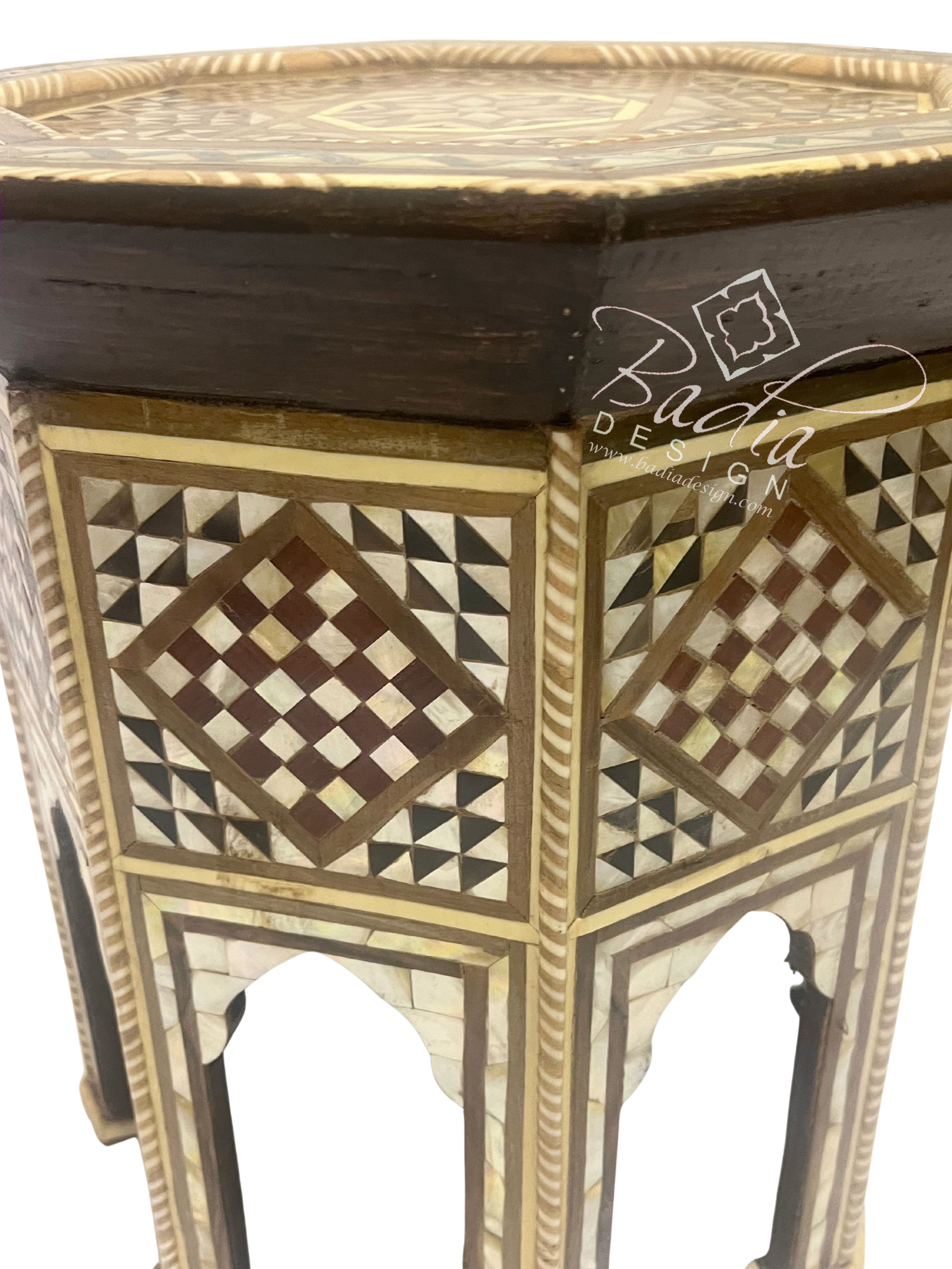 Octagonal Side Table with Geometric Inlay Design