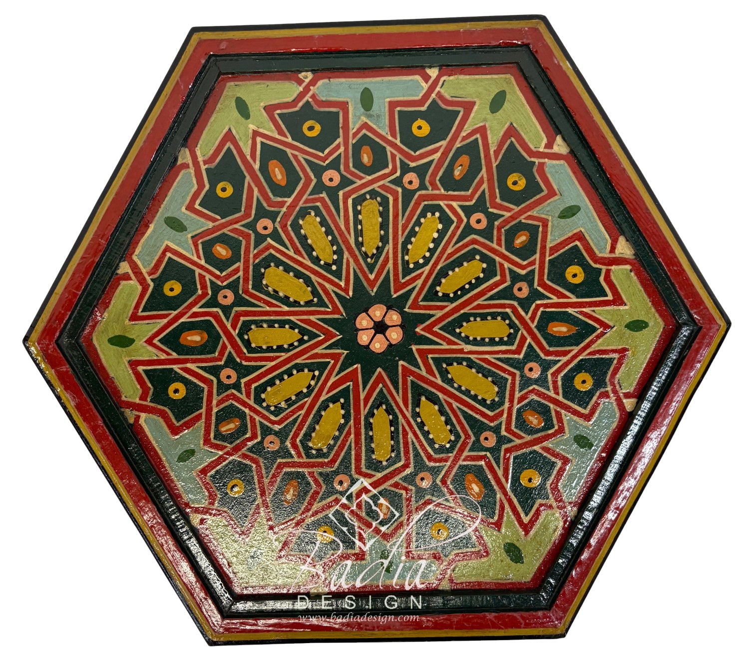 Decorative Moroccan Hand Painted Side Tables with Moucharabieh Wood Design top view