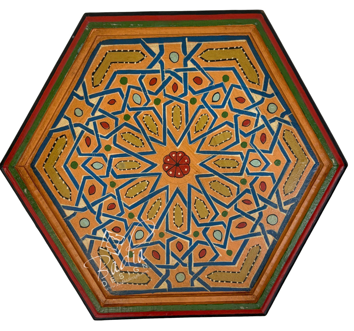 Decorative Moroccan Hand Painted Side Tables with Moucharabieh Wood Design top view