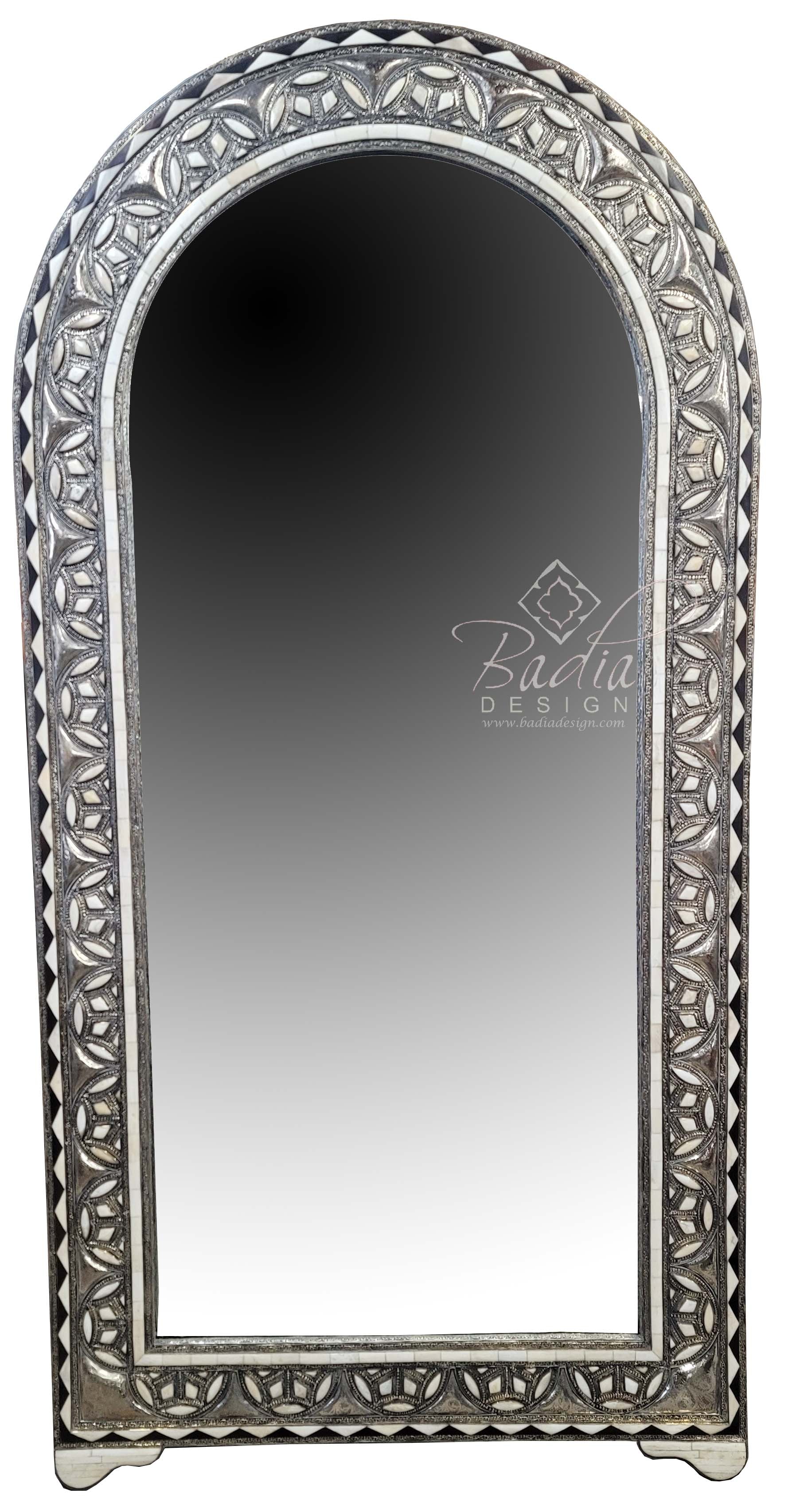 Arch Embossed Metal and Camel Bone Inlay Mirror