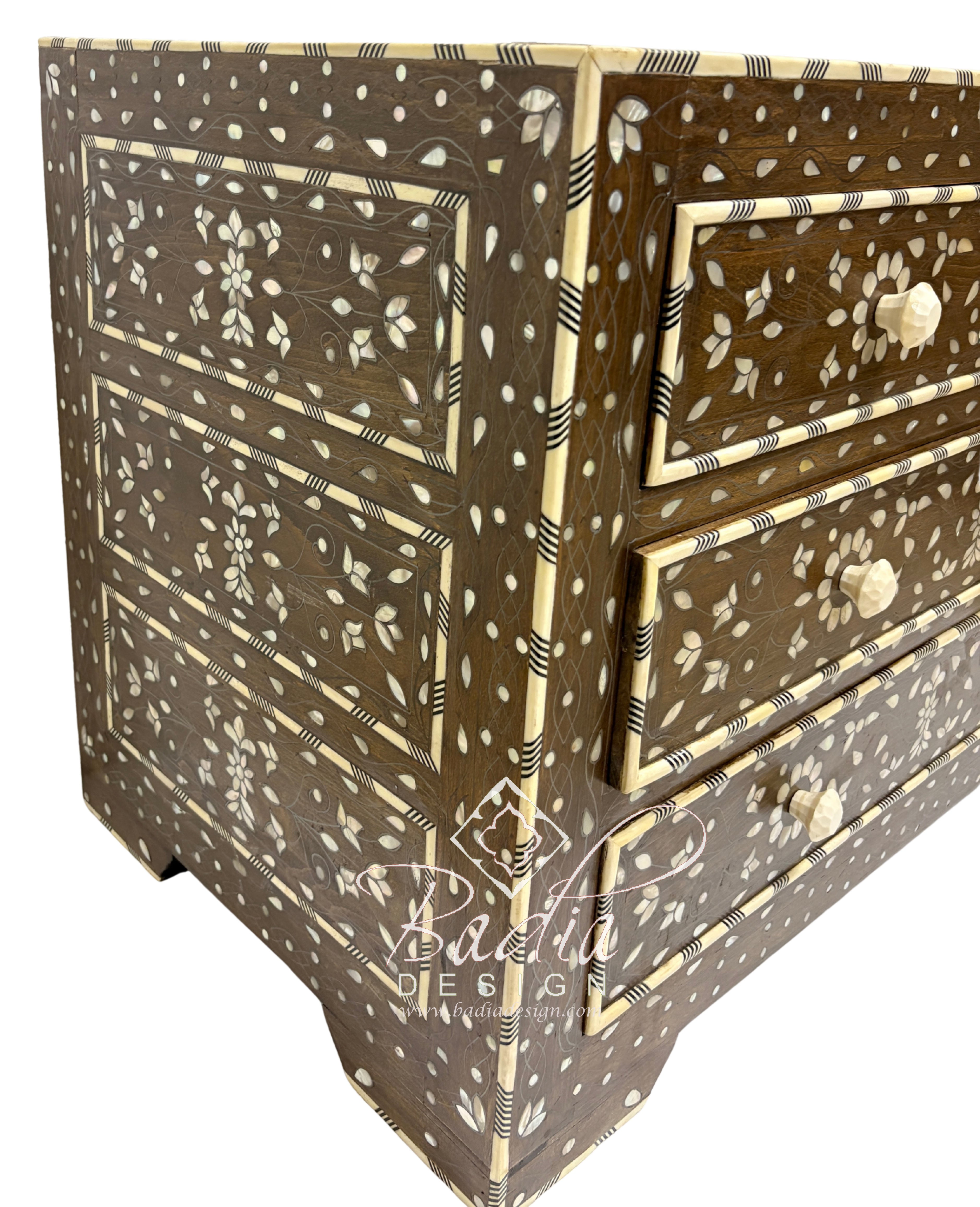 Deep Brown and Ivory Off-White Mother of Pearl Inlay Dresser