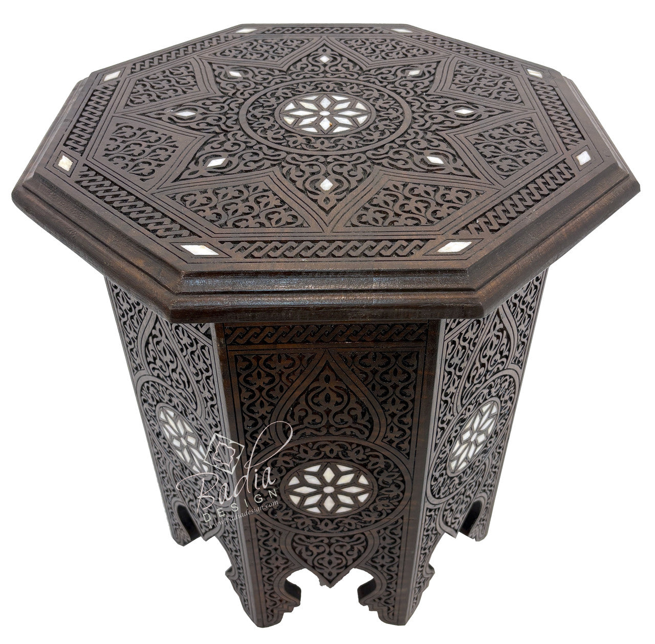 Dark Stained Mother of Pearl Inlay Side Table
