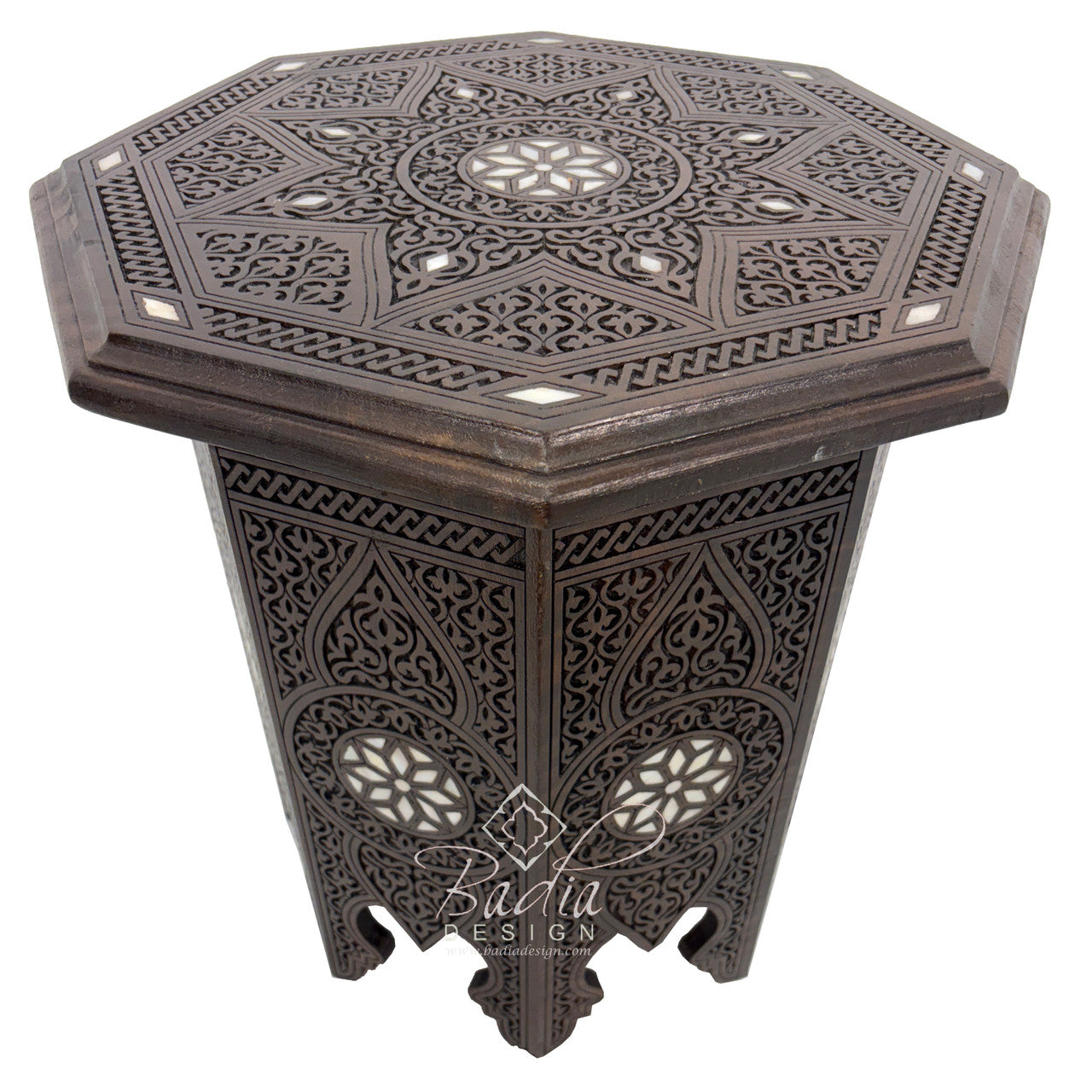 Dark Stained Mother of Pearl Inlay Side Table