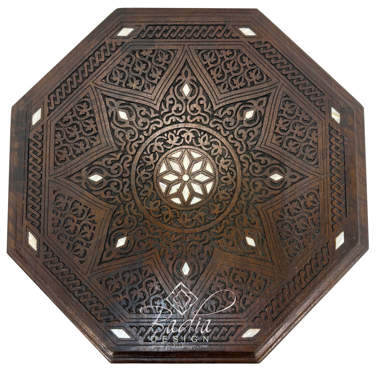 Dark Stained Mother of Pearl Inlay Side Table