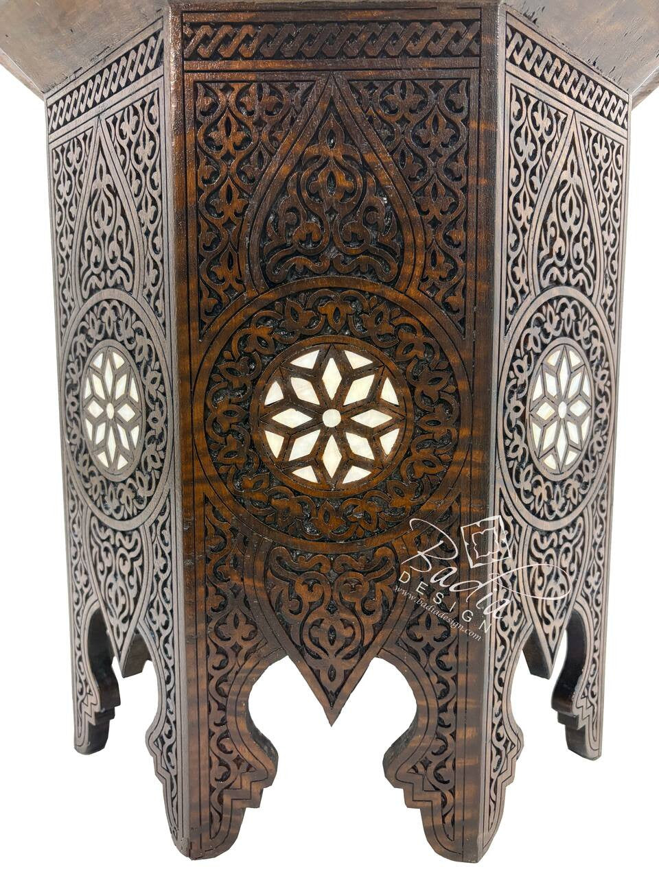 Dark Stained Mother of Pearl Inlay Side Table