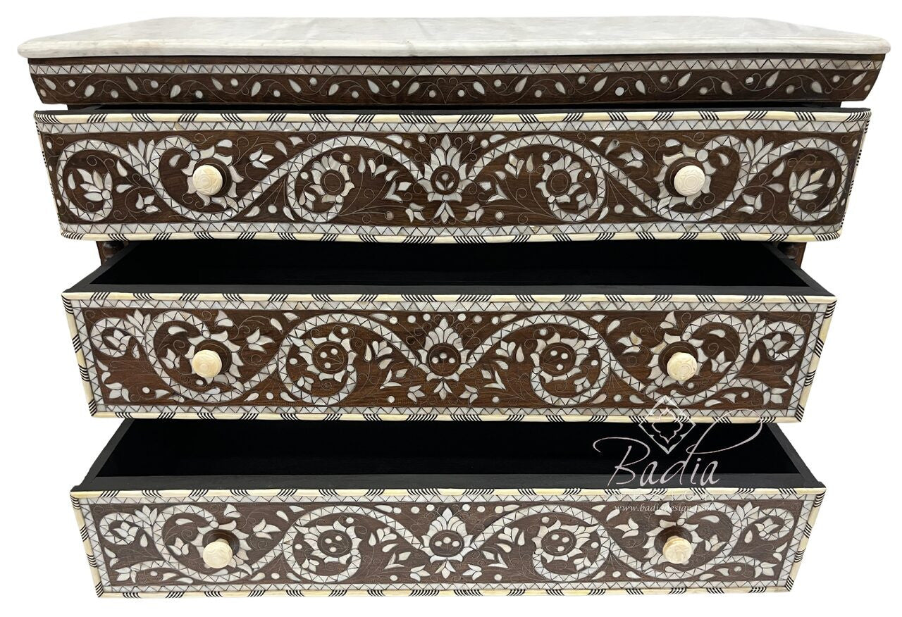 White Mother of Pearl Inlay Dresser with Marble Top