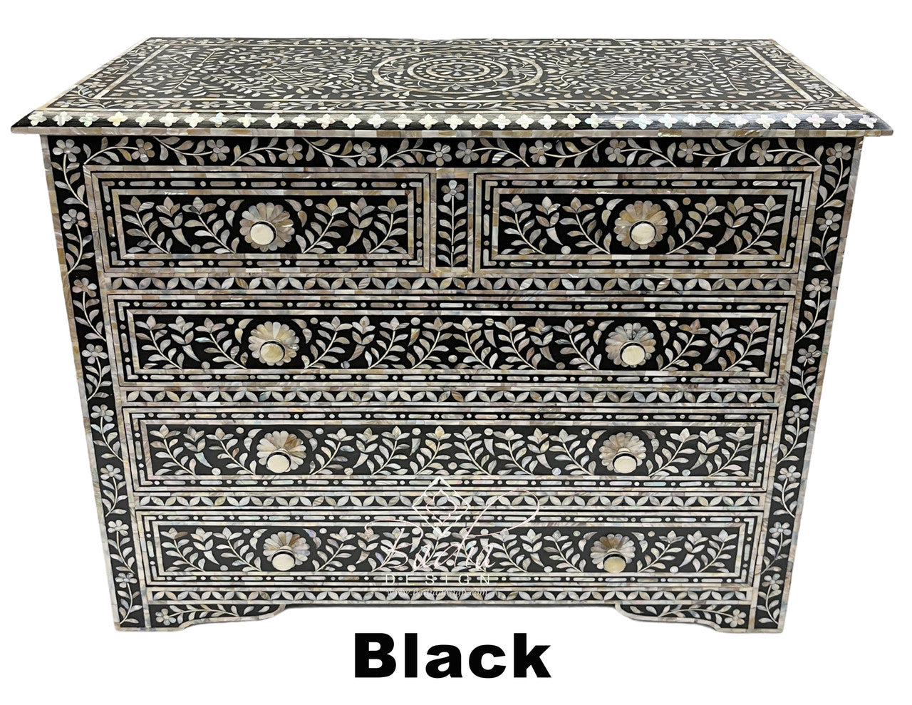 Black Moroccan Mother of Pearl Inlay Dresser