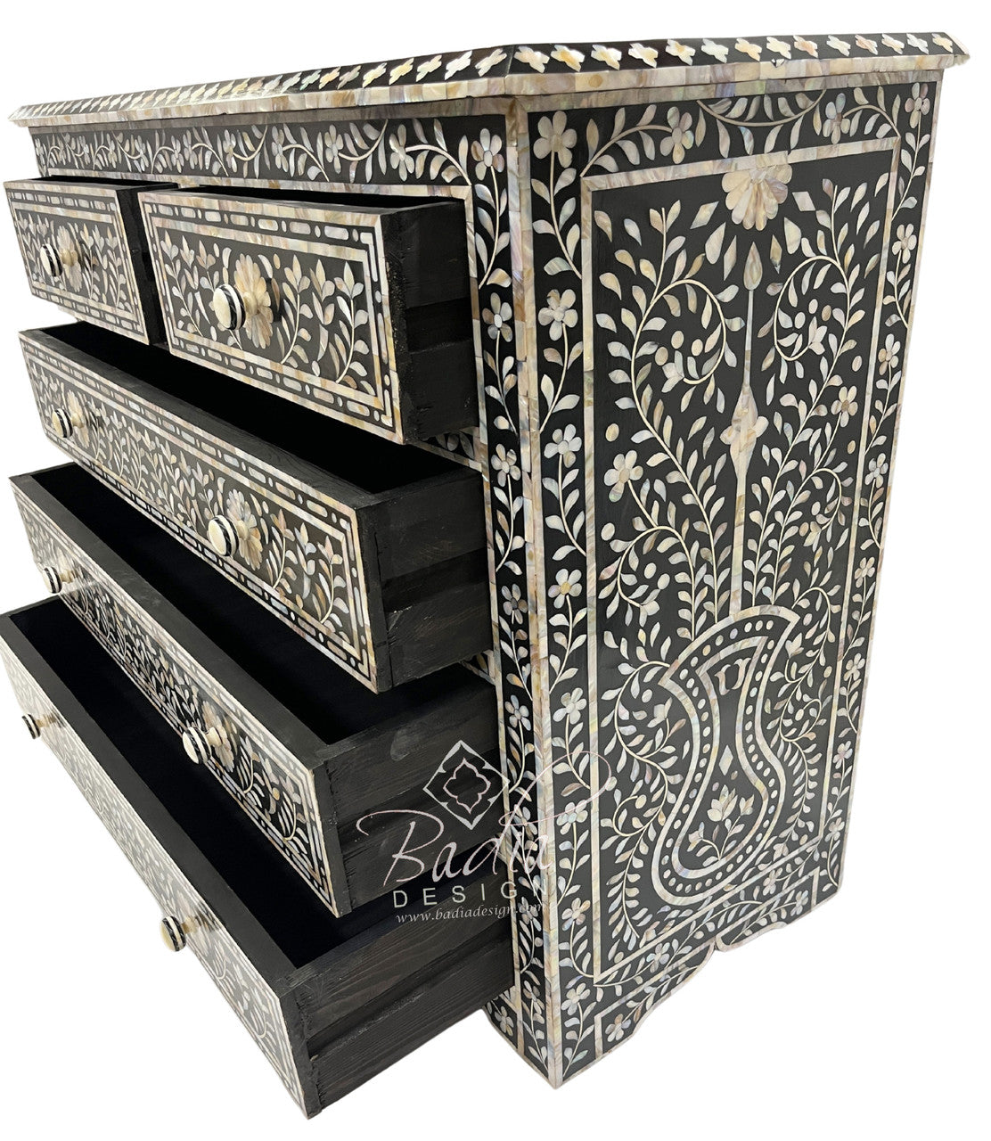 Black Moroccan Mother of Pearl Inlay Dresser
