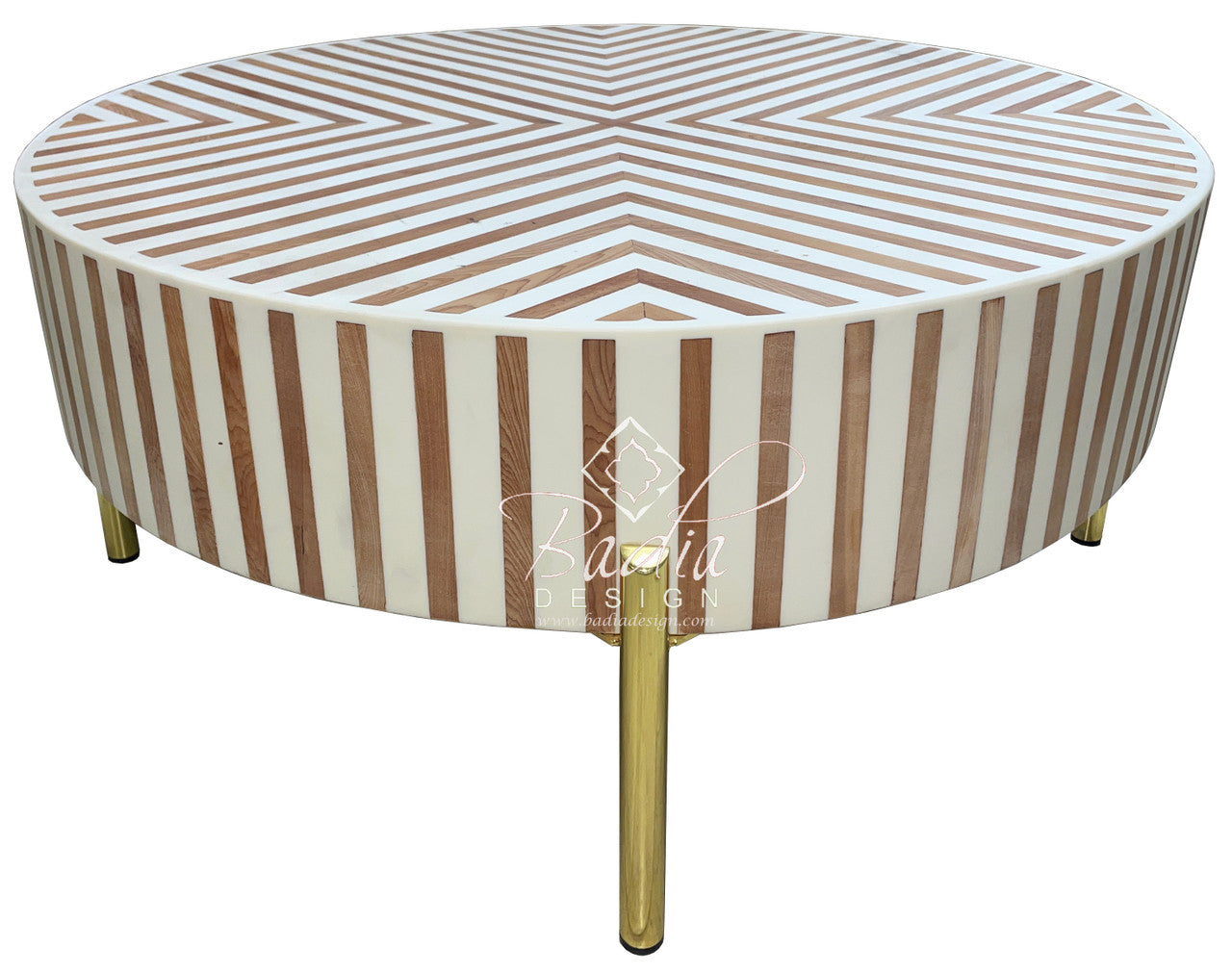 Large Round White and Beige Resin Inlay Table
