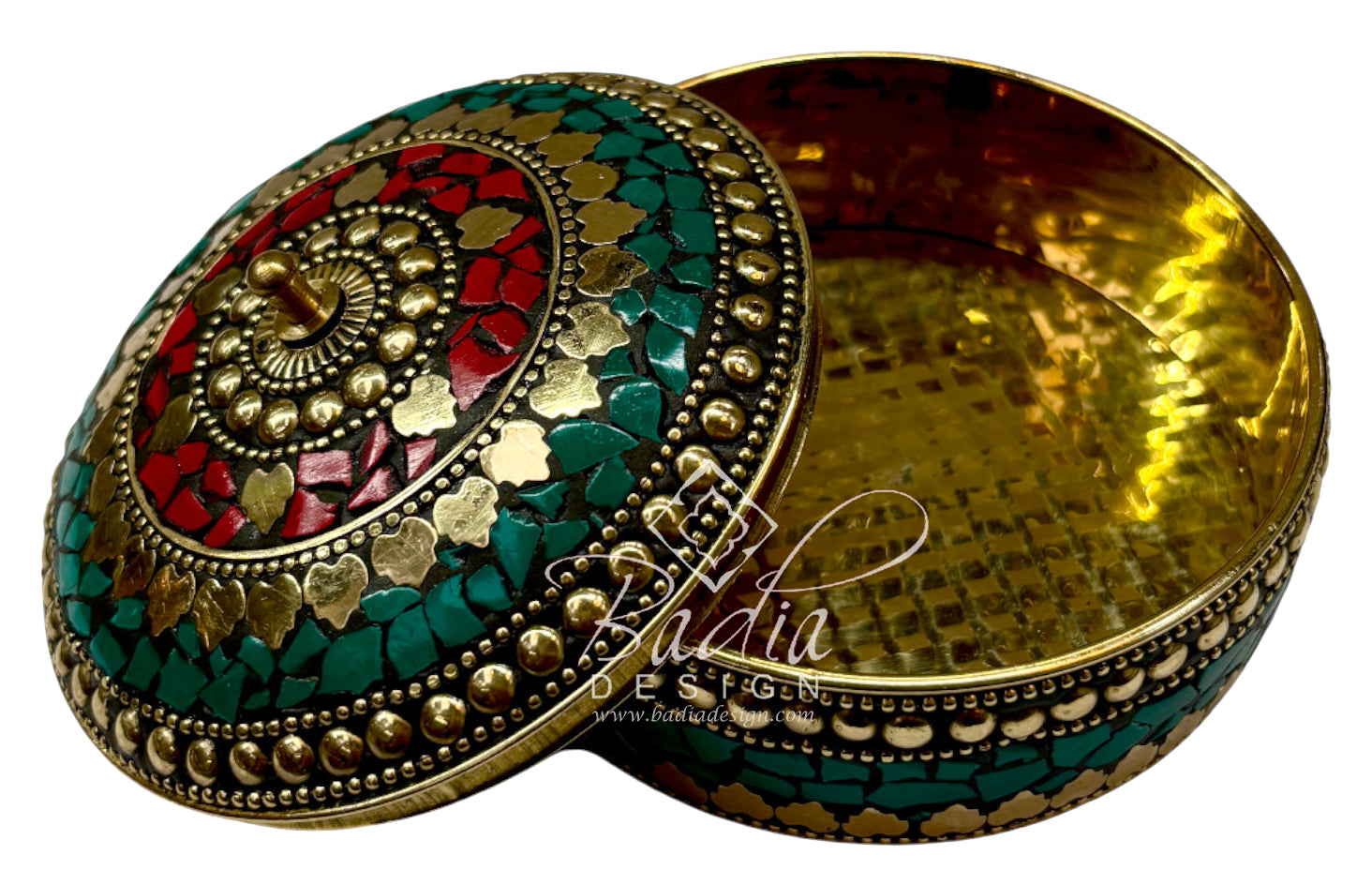 Decorative box with intricate designs with open lid.