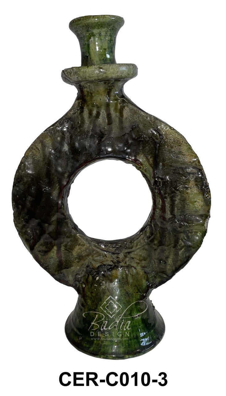 Green Hand Sculpted Tamegroute Candleholders
