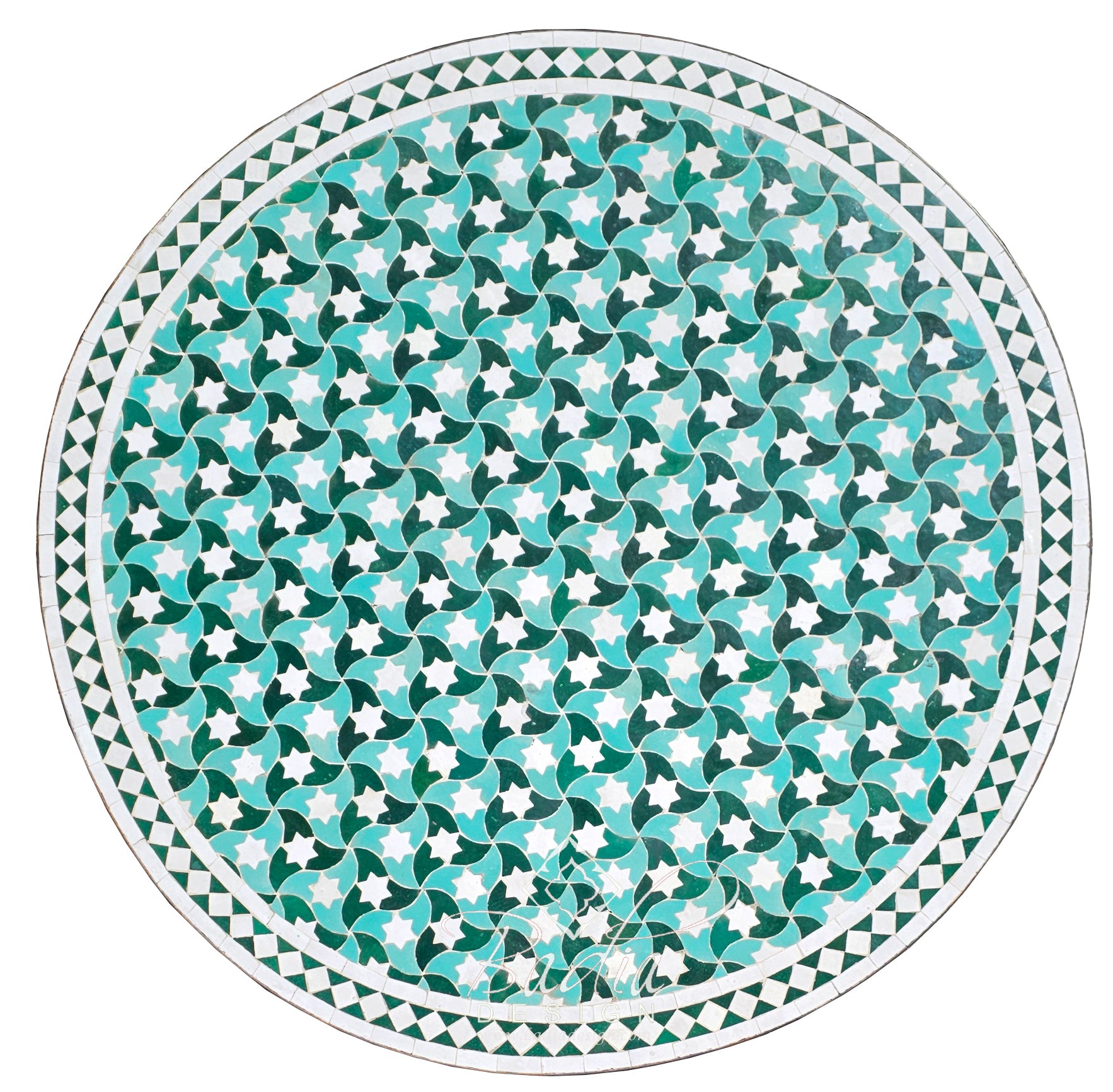 48" Green and White Moroccan Mosaic Tile Table Top