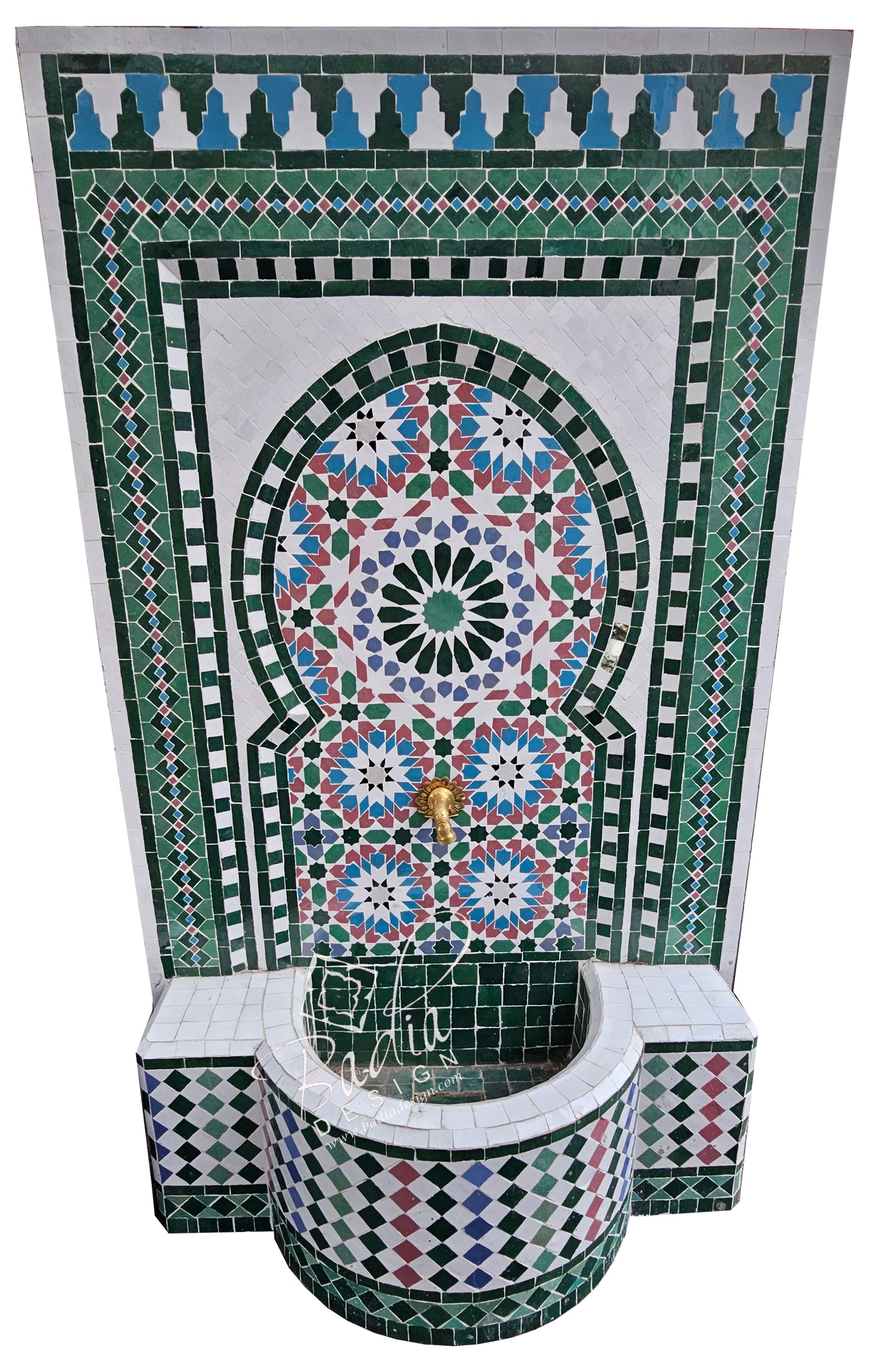 Green Multi-Color Mosaic Water Fountain