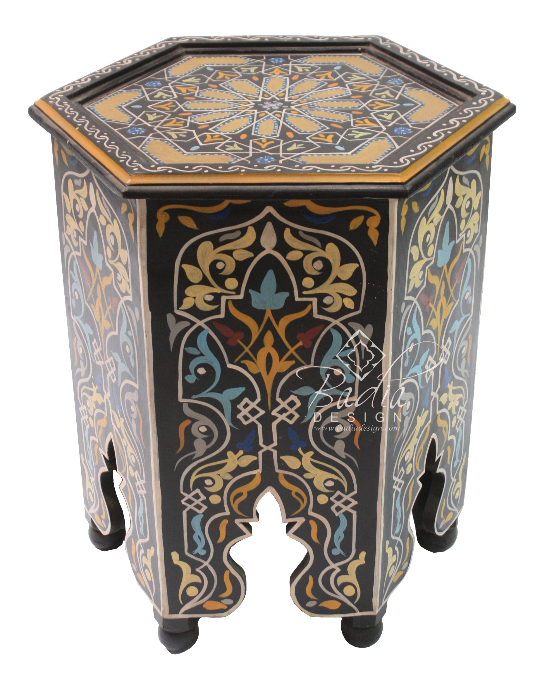 Hand Painted Hexagon Side Table
