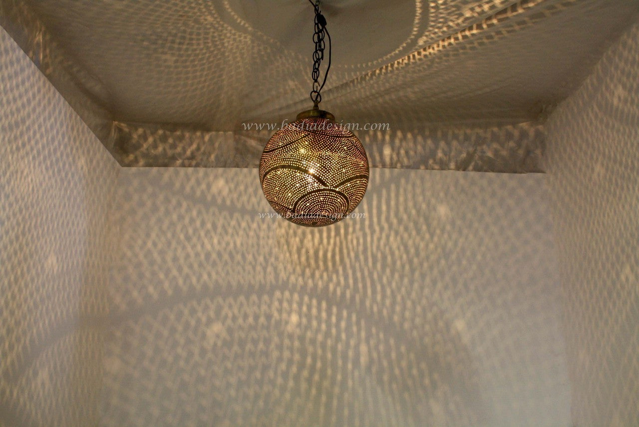 Hand Punched Hanging Brass Lantern