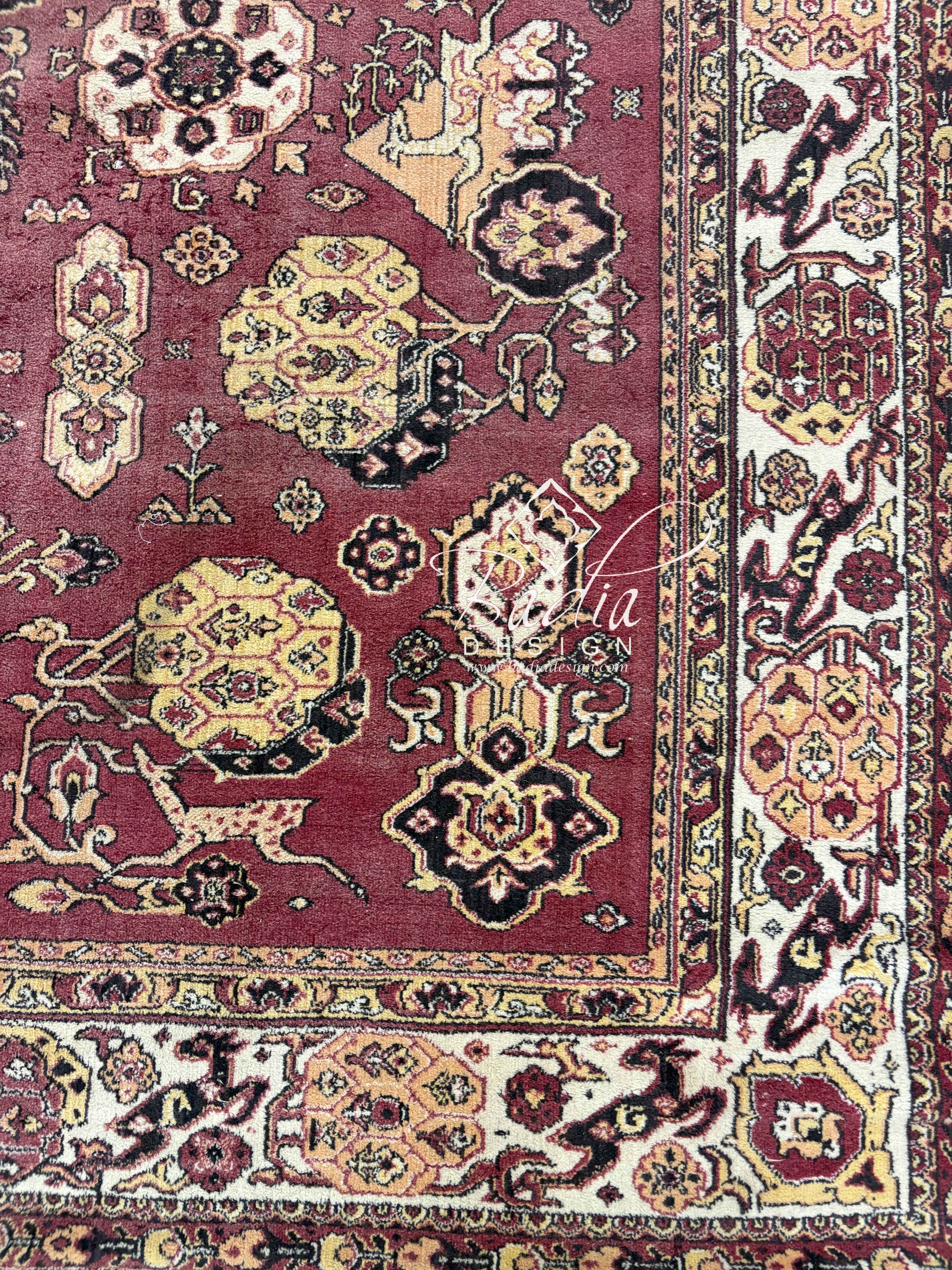 Moroccan Rich Burgundy Rug with Geometric Patterns
