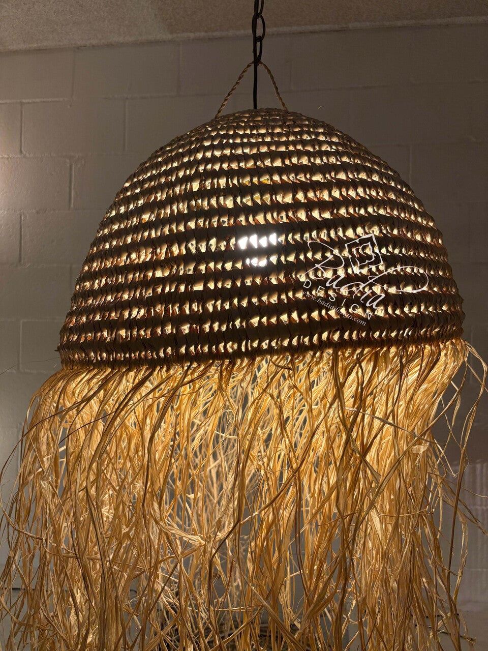 Dome Shaped Raffia Lantern with Fringe
