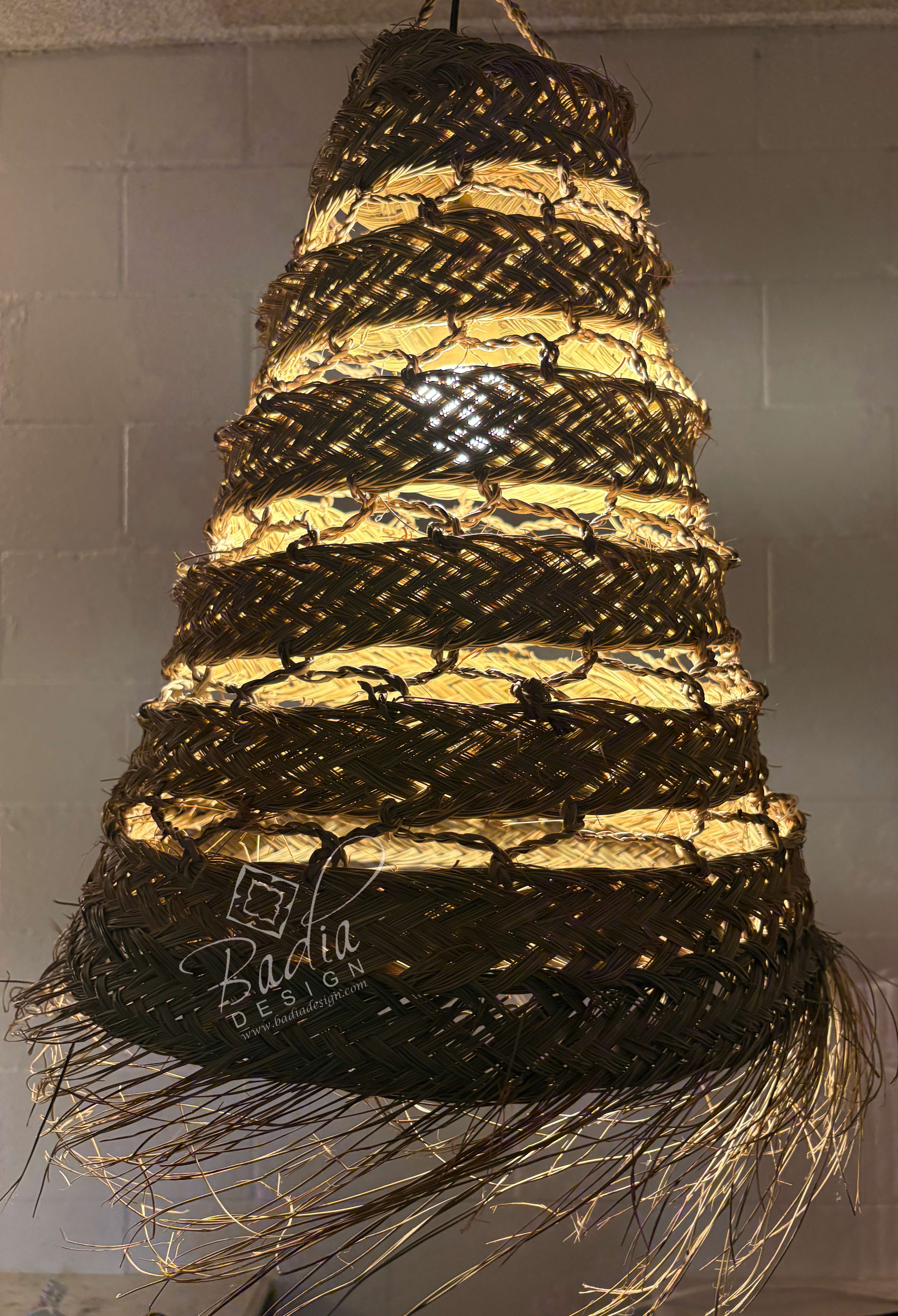 Tall Cone Shaped Raffia Lantern