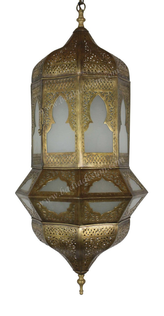Hanging Brass Lantern with White Glass