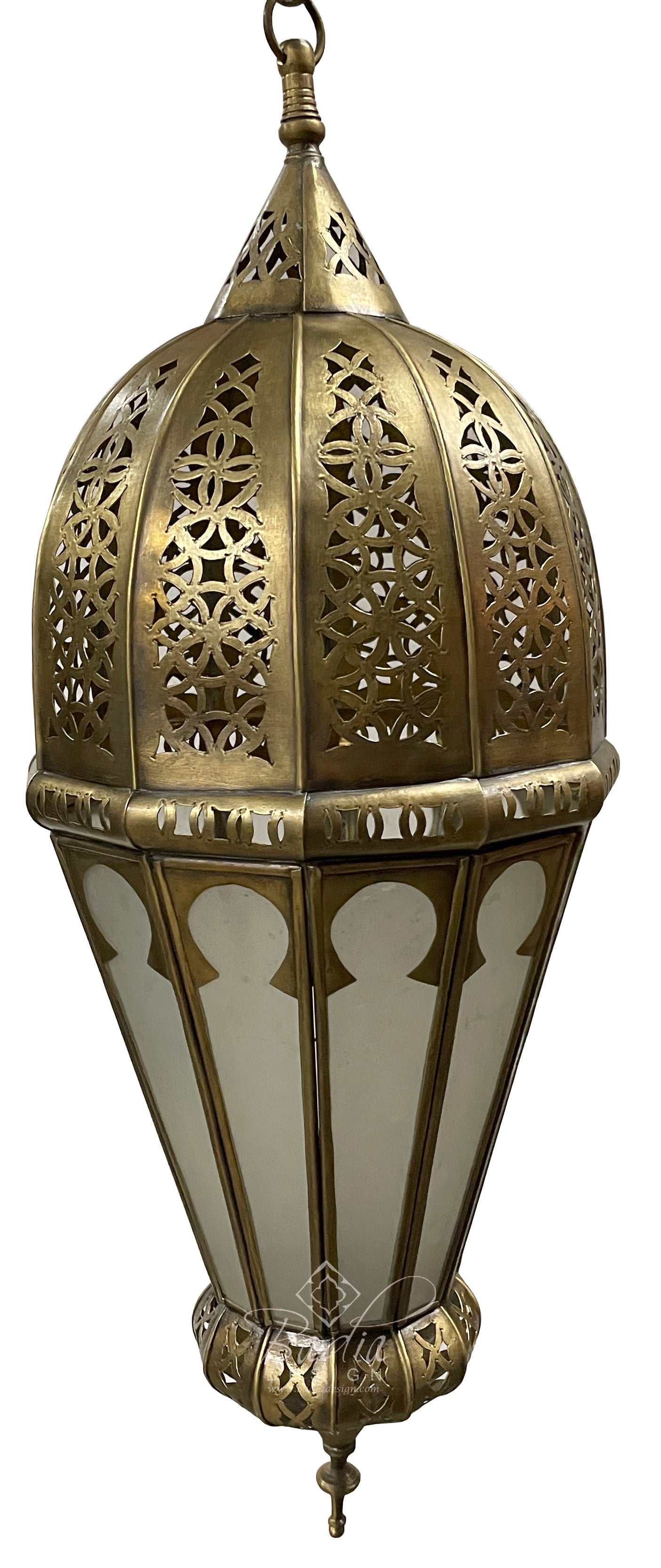 Hanging Moroccan Brass Lantern with White Glass