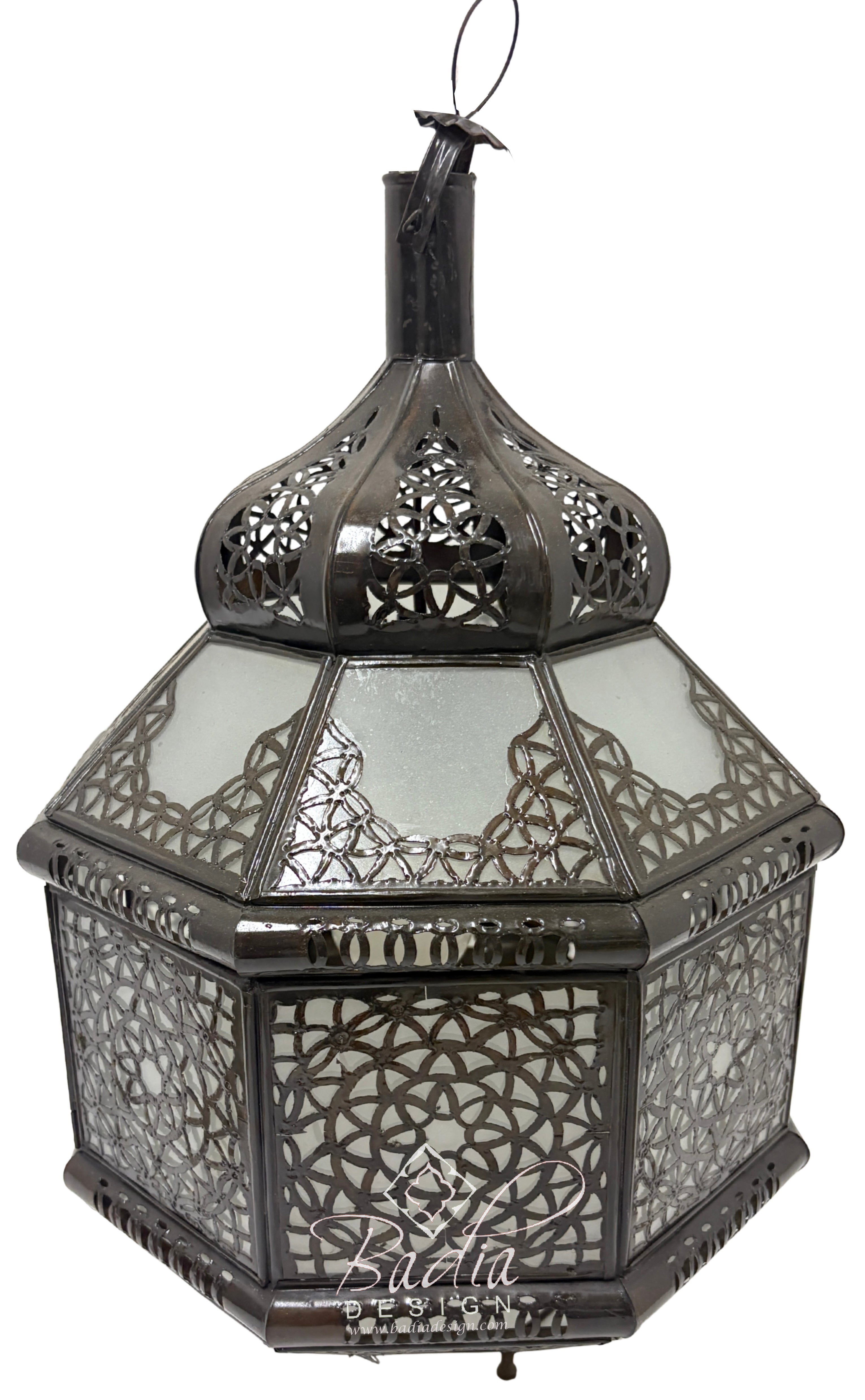 Hanging Glass Lantern with Geometric Designs