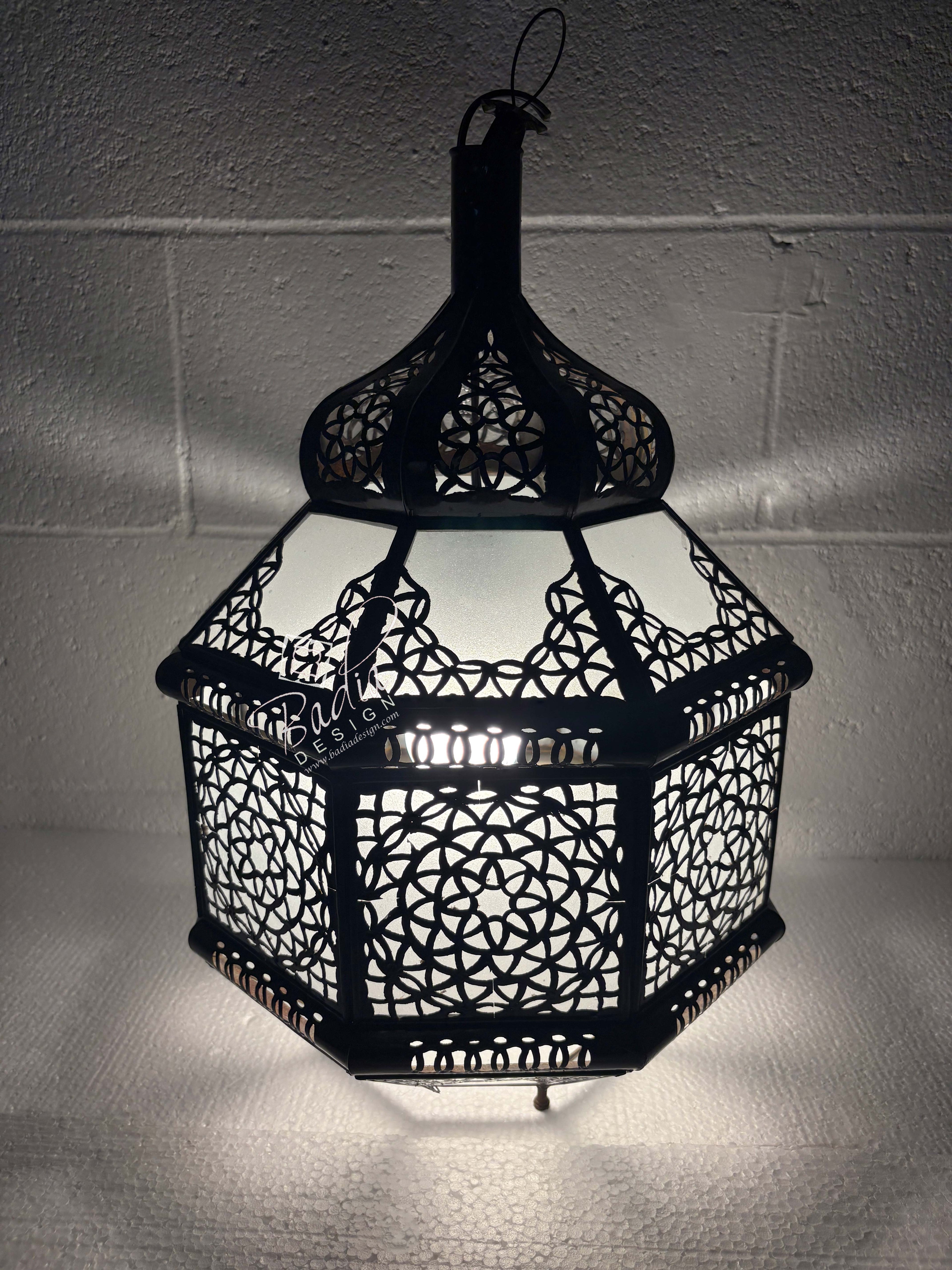 Hanging Glass Lantern with Geometric Designs