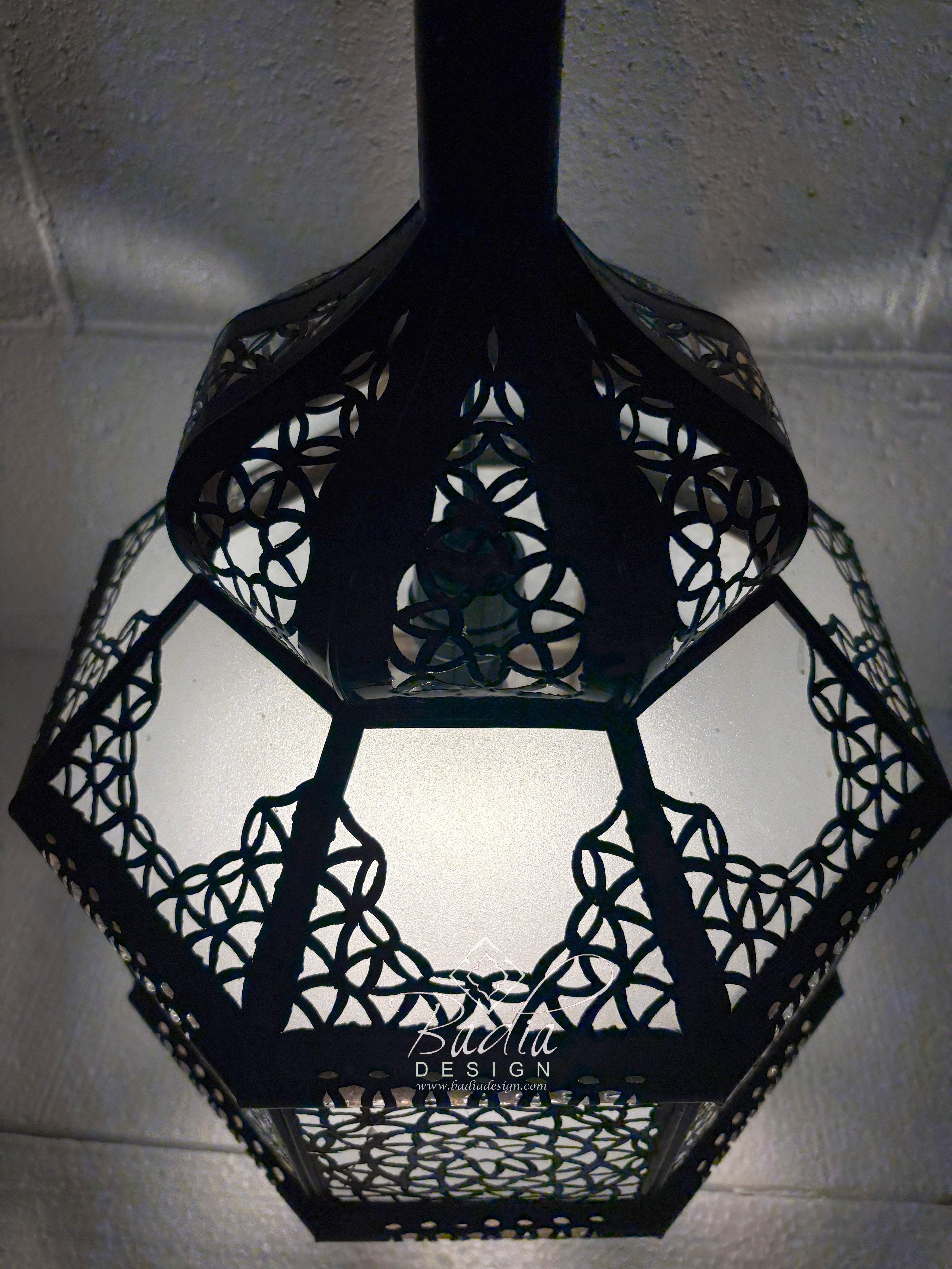 Hanging Glass Lantern with Geometric Designs