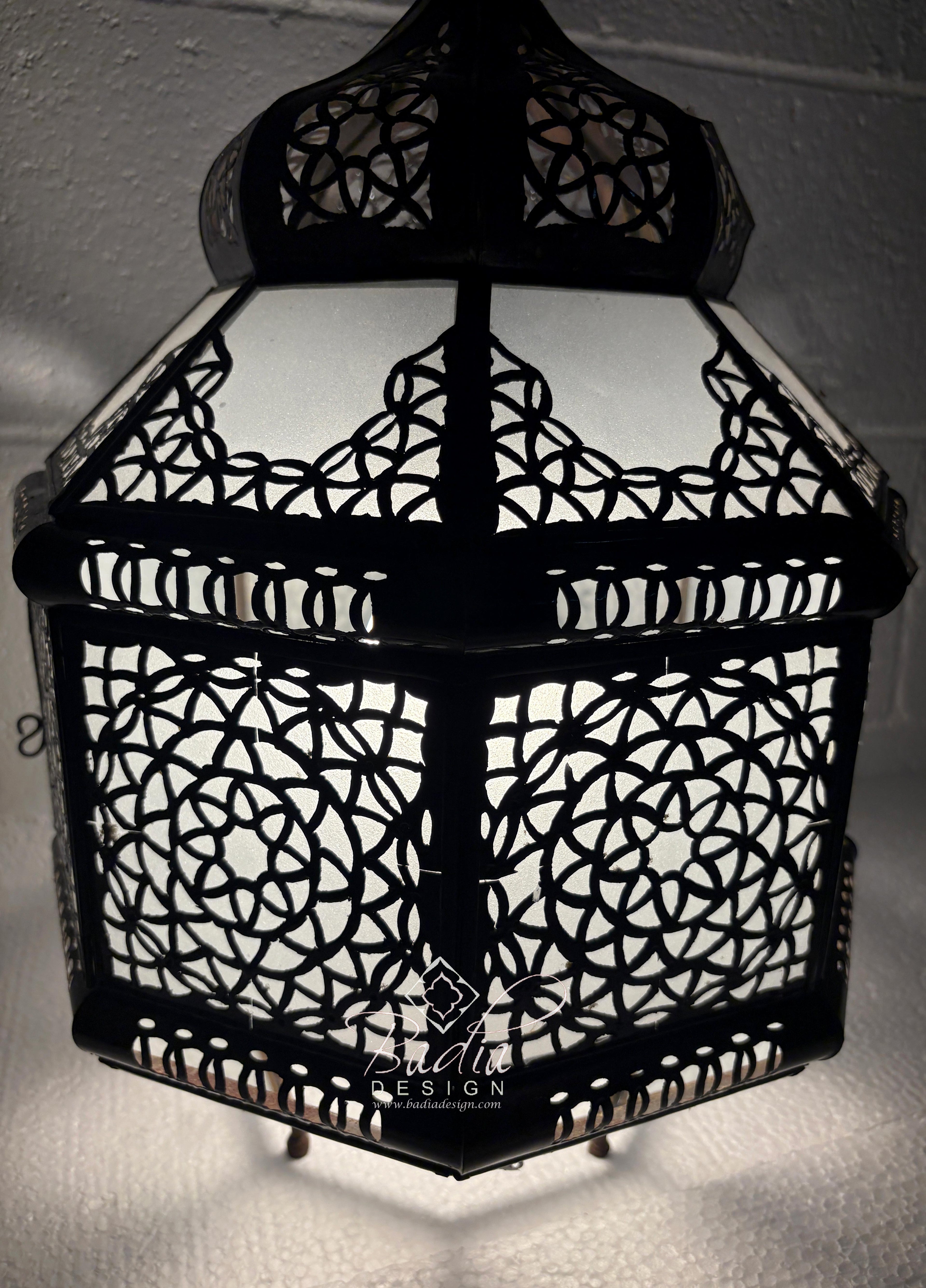 Hanging Glass Lantern with Geometric Designs