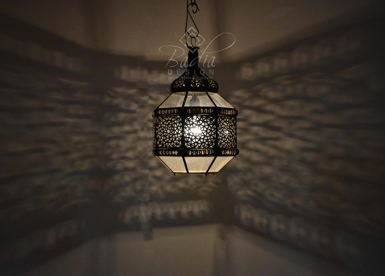 Hanging Lantern with White and Clear Glass