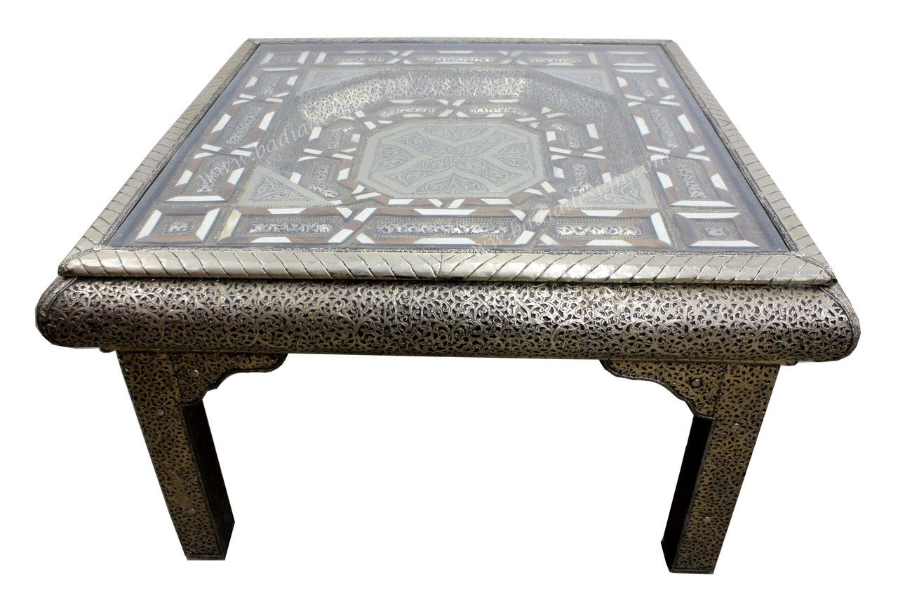 Square Embossed Metal and Bone Table