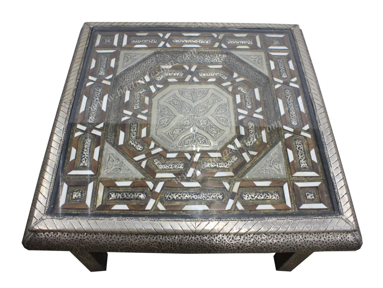 Embossed Metal and Bone Inlay Table