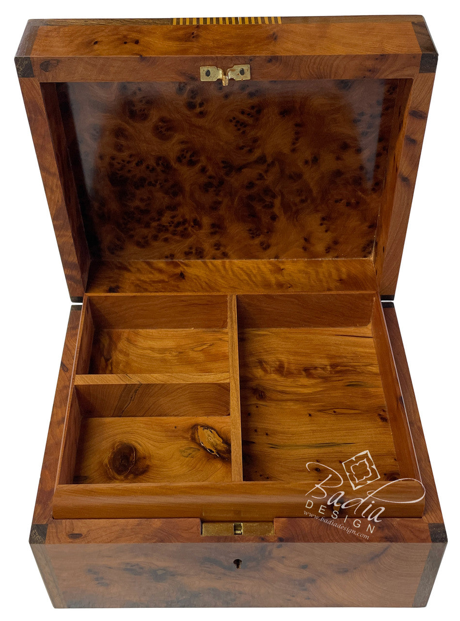Wooden Thuya Jewelry Box with Storage Compartments