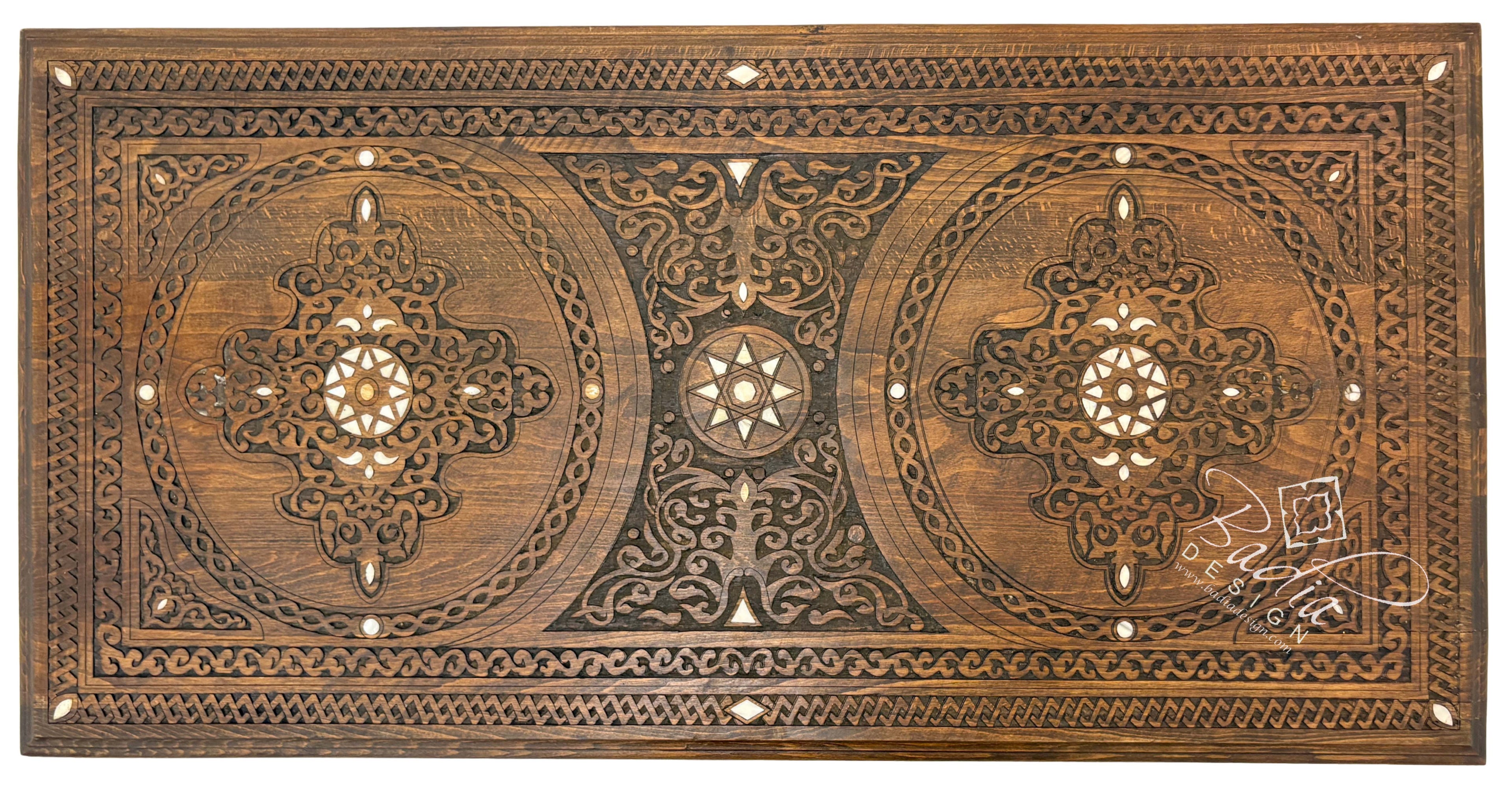 Handcrafted Mother of Pearl Inlay Carved Wooden Coffee Table