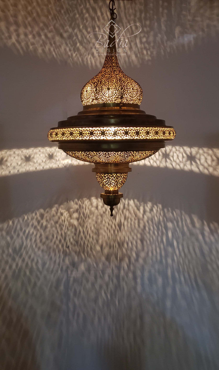 Moroccan Intricately Designed Brass Chandelier