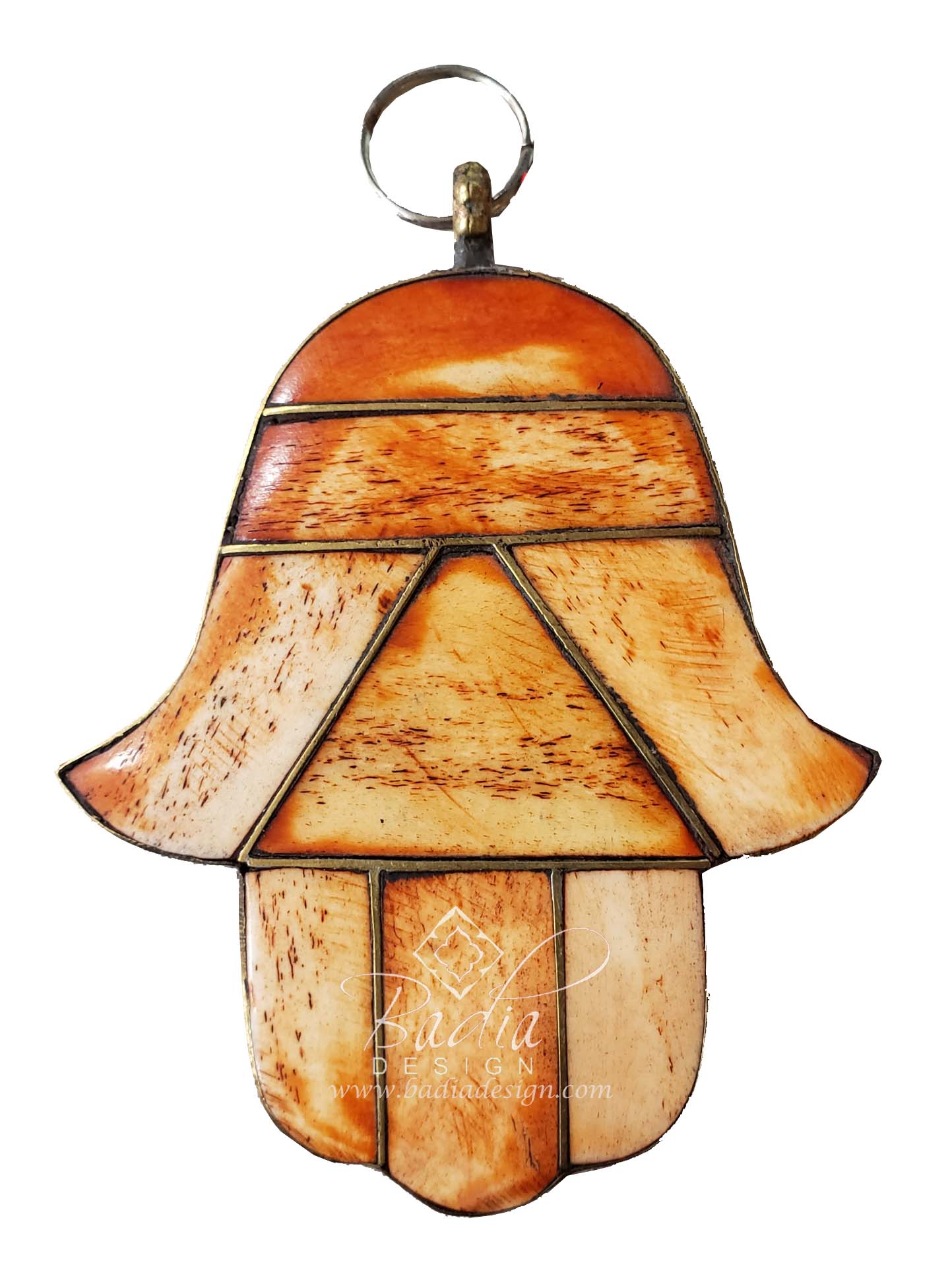 Bone Inlay Khamsa Metal Pendant