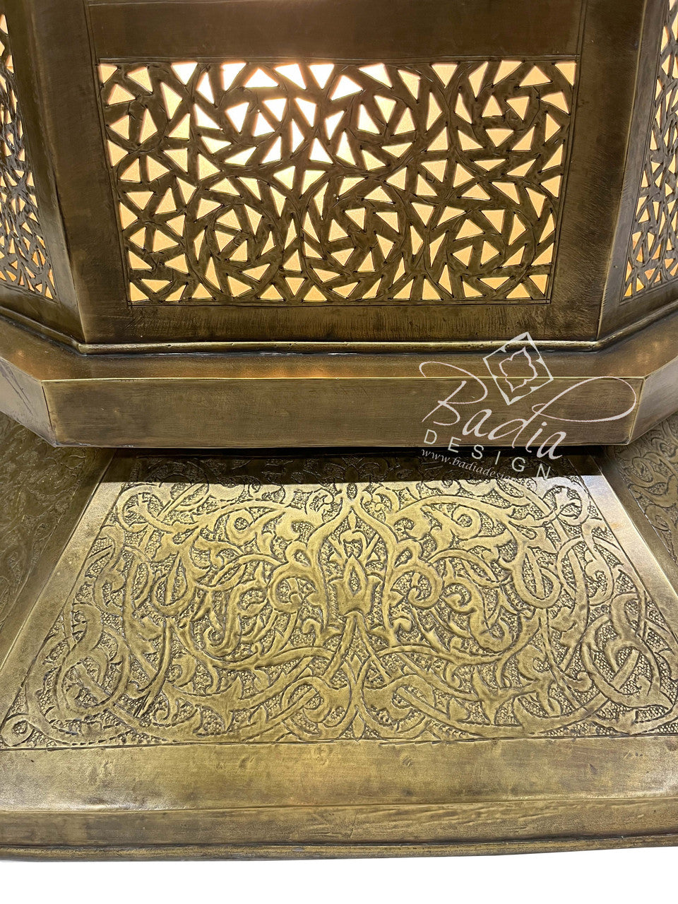 Large Intricately Designed Brass Floor Lantern