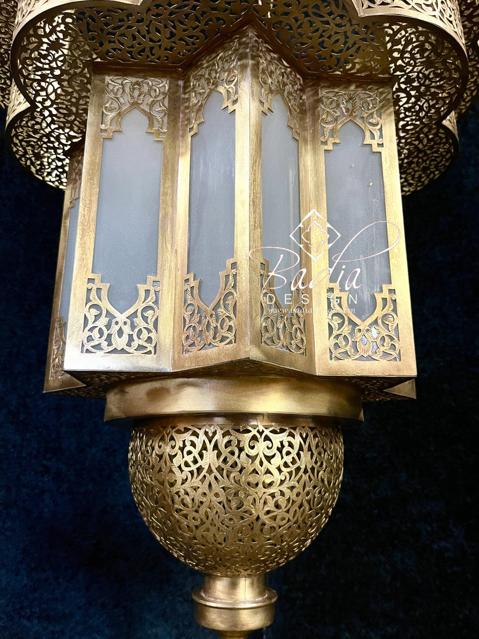 Large Brass Chandelier with White Glass