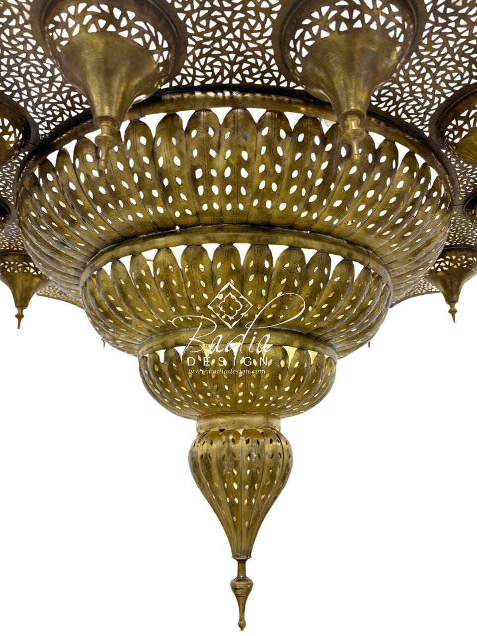 Large Brass Chandelier with Multi-Color Glass Eyelets