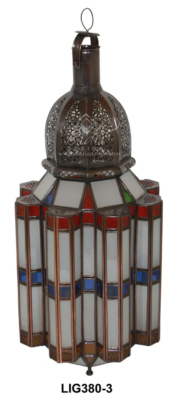 Large Floor Lantern with Multi Color Glass