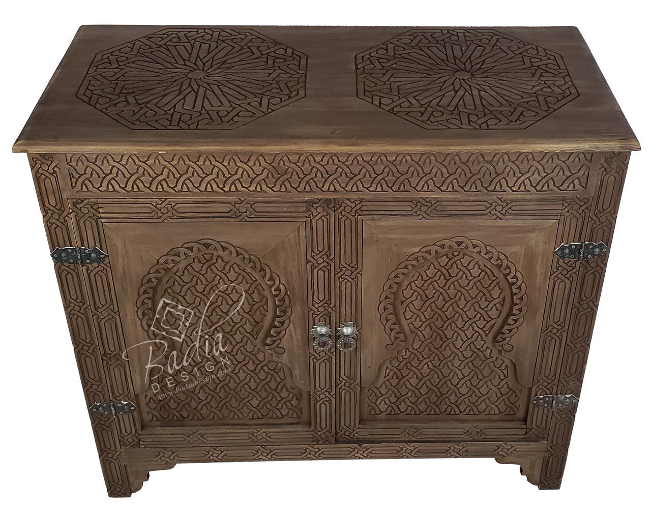 Large Stained Hand Carved Cedar Wood Cabinet