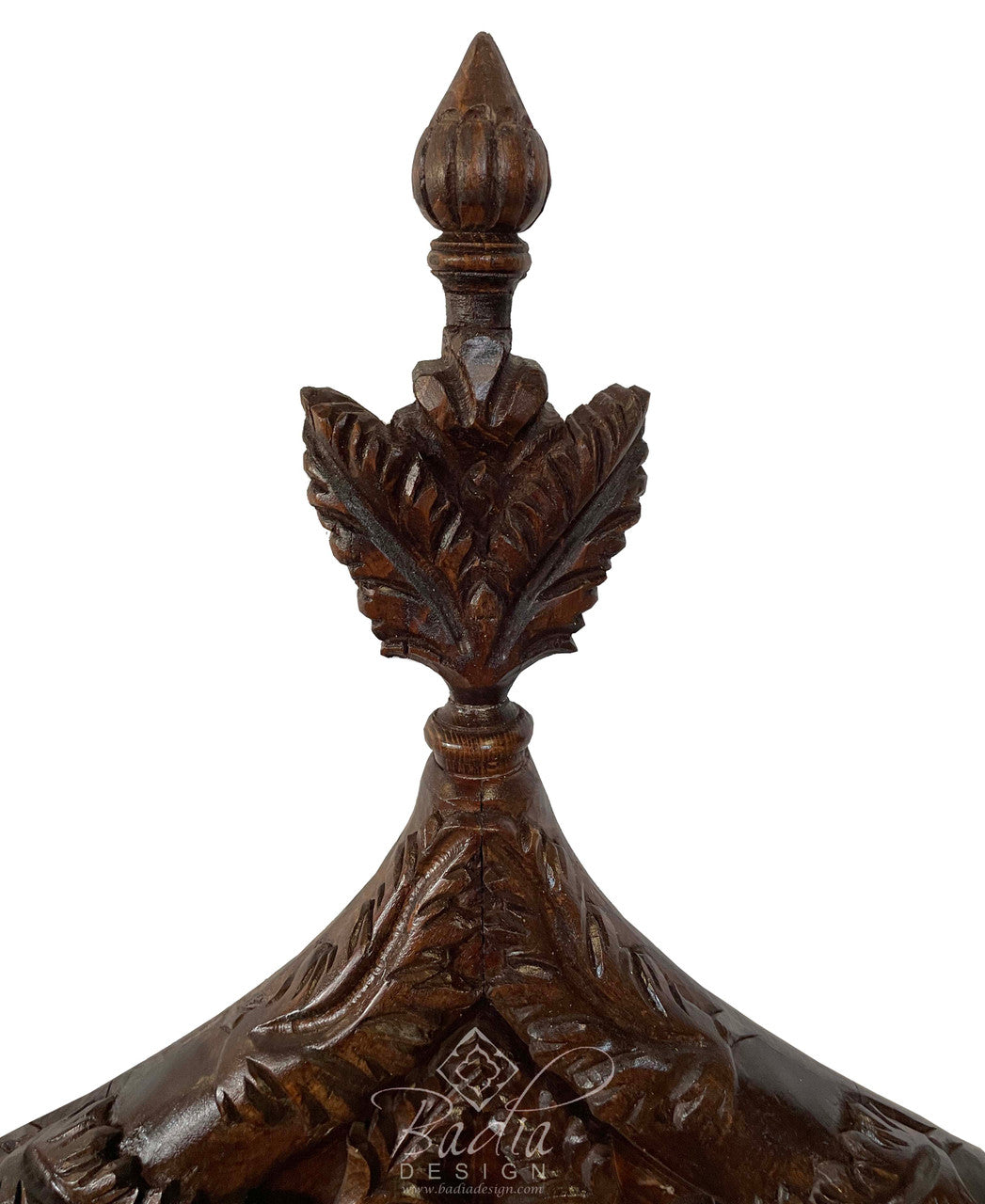 Large Stained Hand Carved Wooden Chair with Bone Inlay